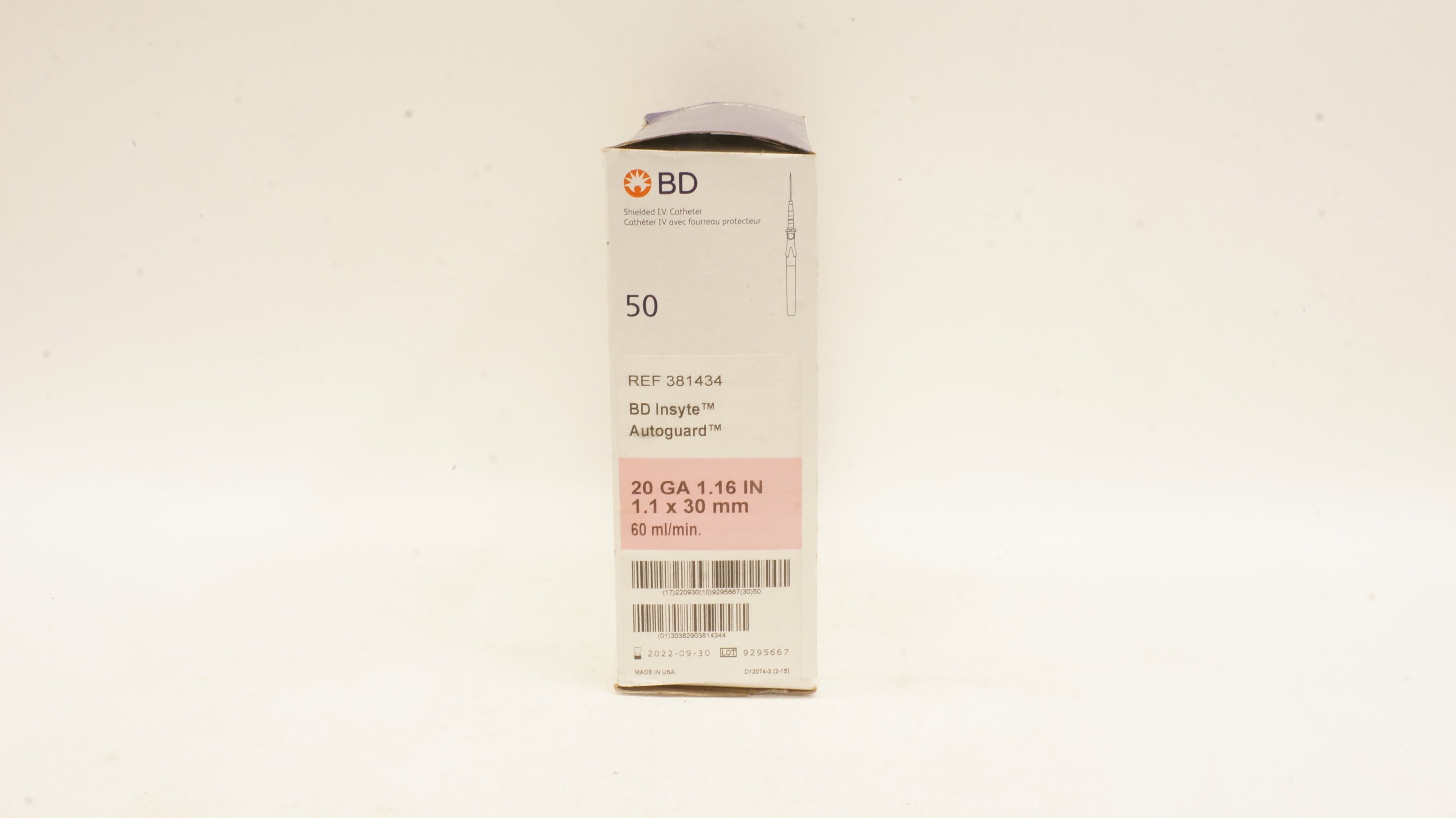 BD 381434 Insyte Autoguard Shielded IV Cath. 20Ga x 1.16inch, 60ml - Box of 25