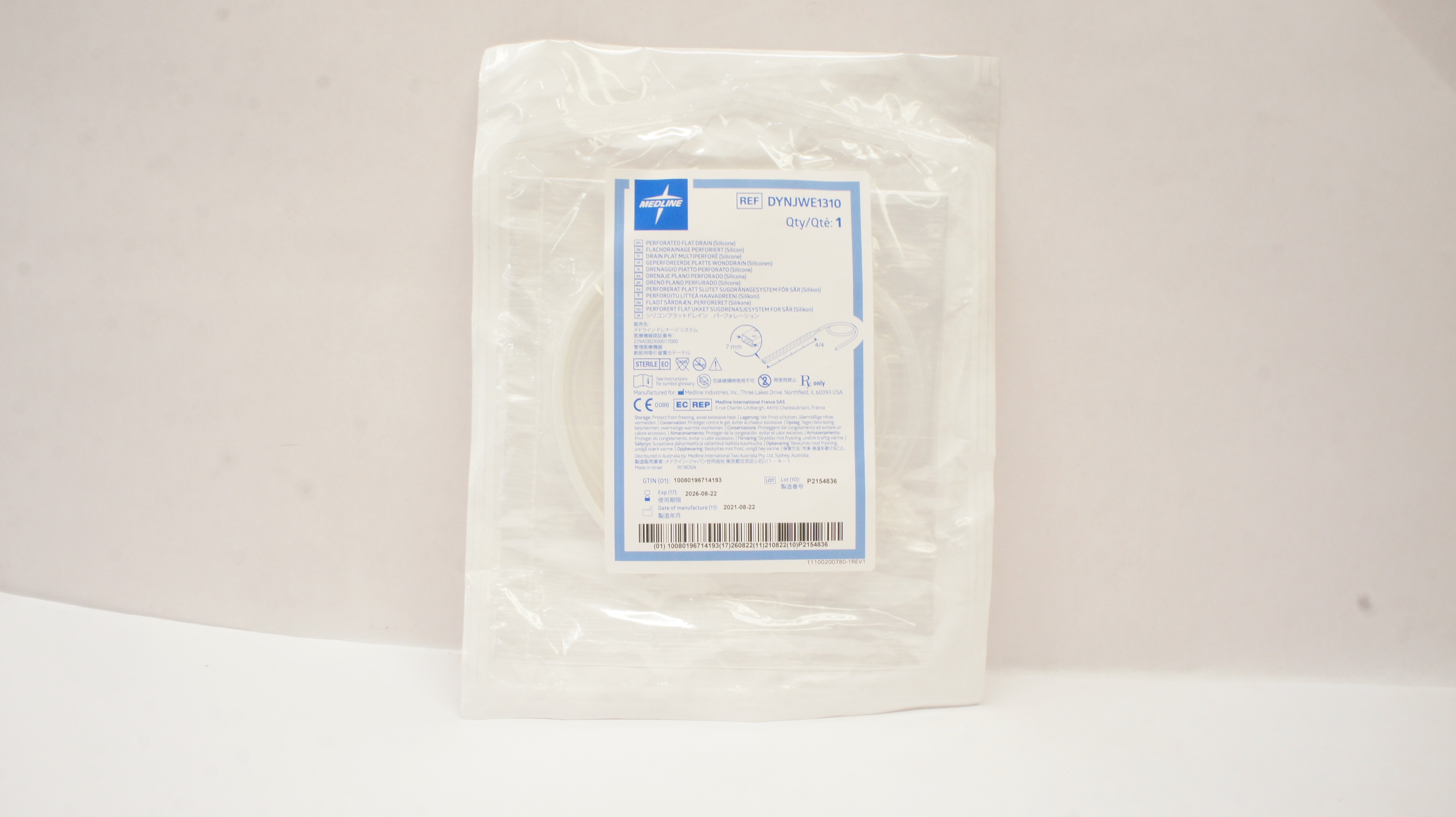 Medline DYNJWE1310 Perforated Silicone Flat Drain 7mm x 4/4cm