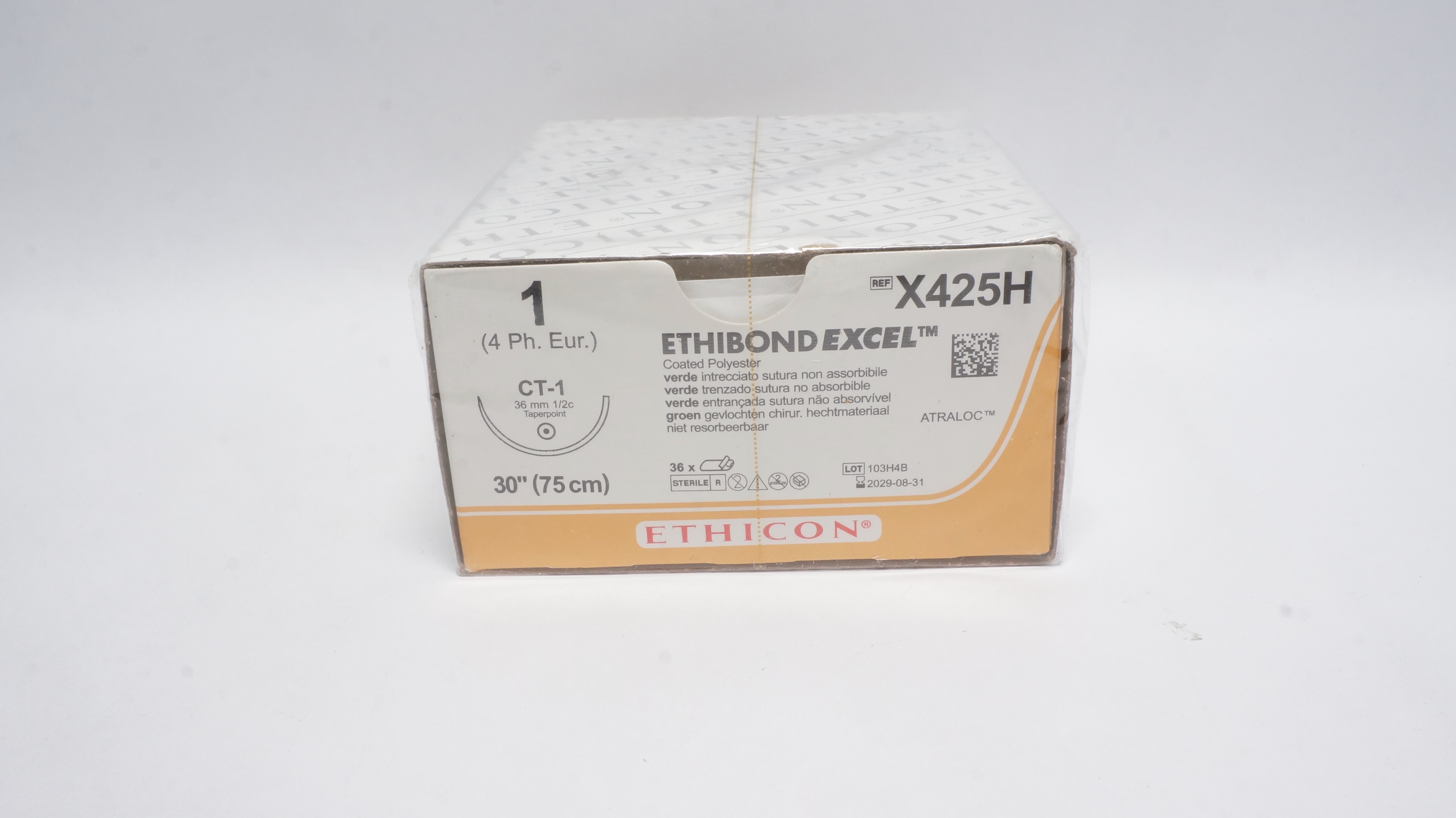 Ethicon X425H 1 Ethibond Excel CT-1 36mm 1/2c Taper, 30in - Box of 36