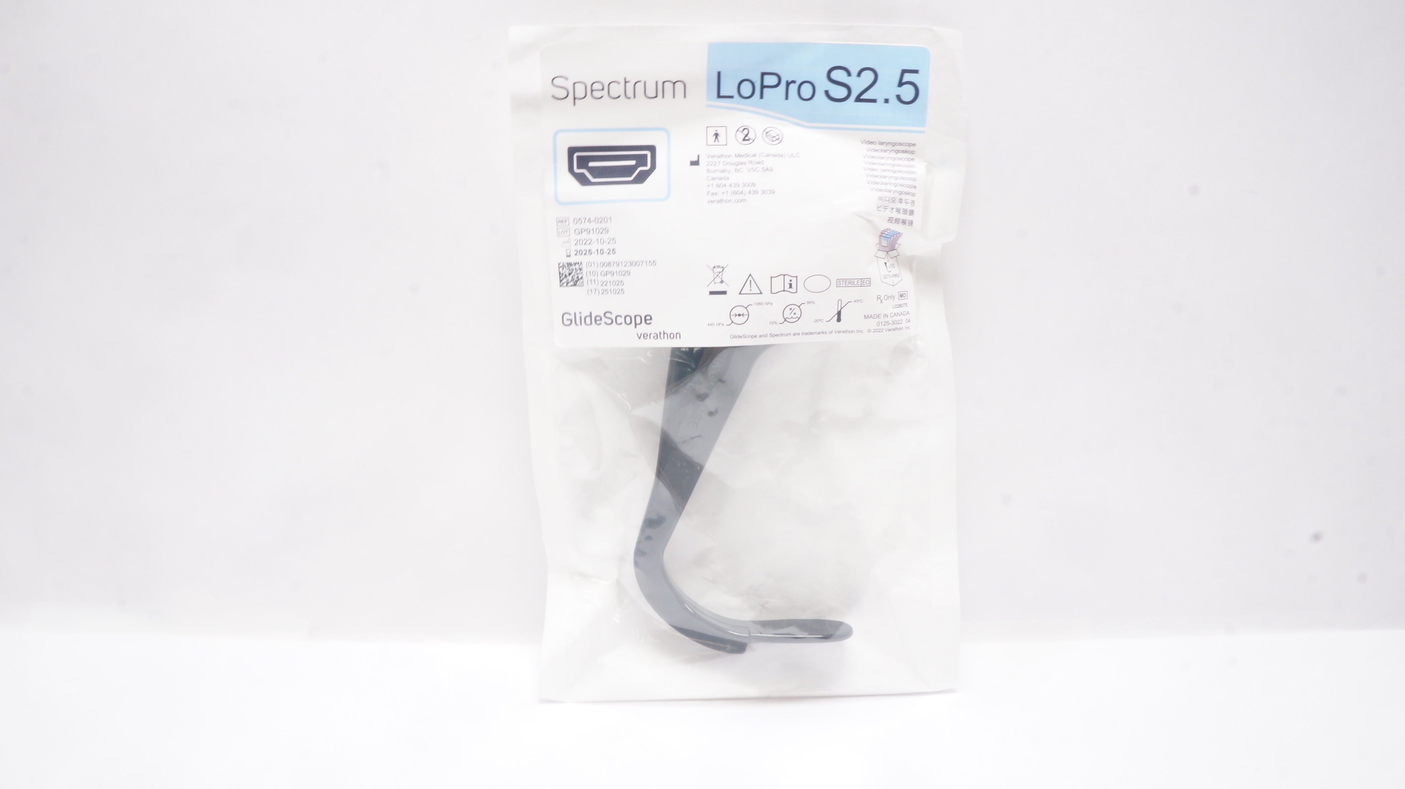 Verathon Medical 0574-0201 GlideScope Spectrum Video Laryngoscope LoPro S2.5