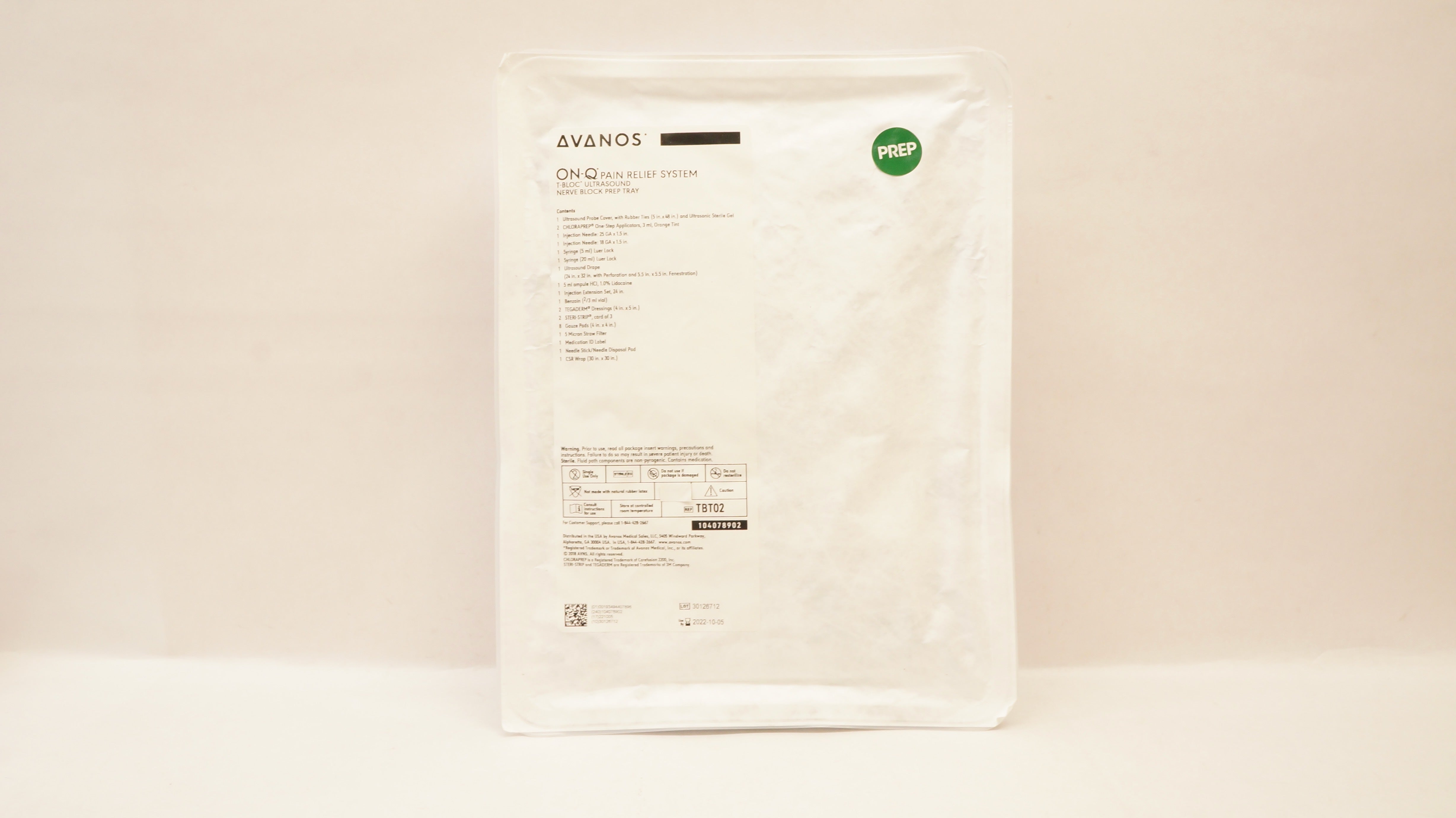 Avanos TBT02 ON-Q Pain Relief System T-Bloc Ultrasound Nerve Block Prep Tray (x)
