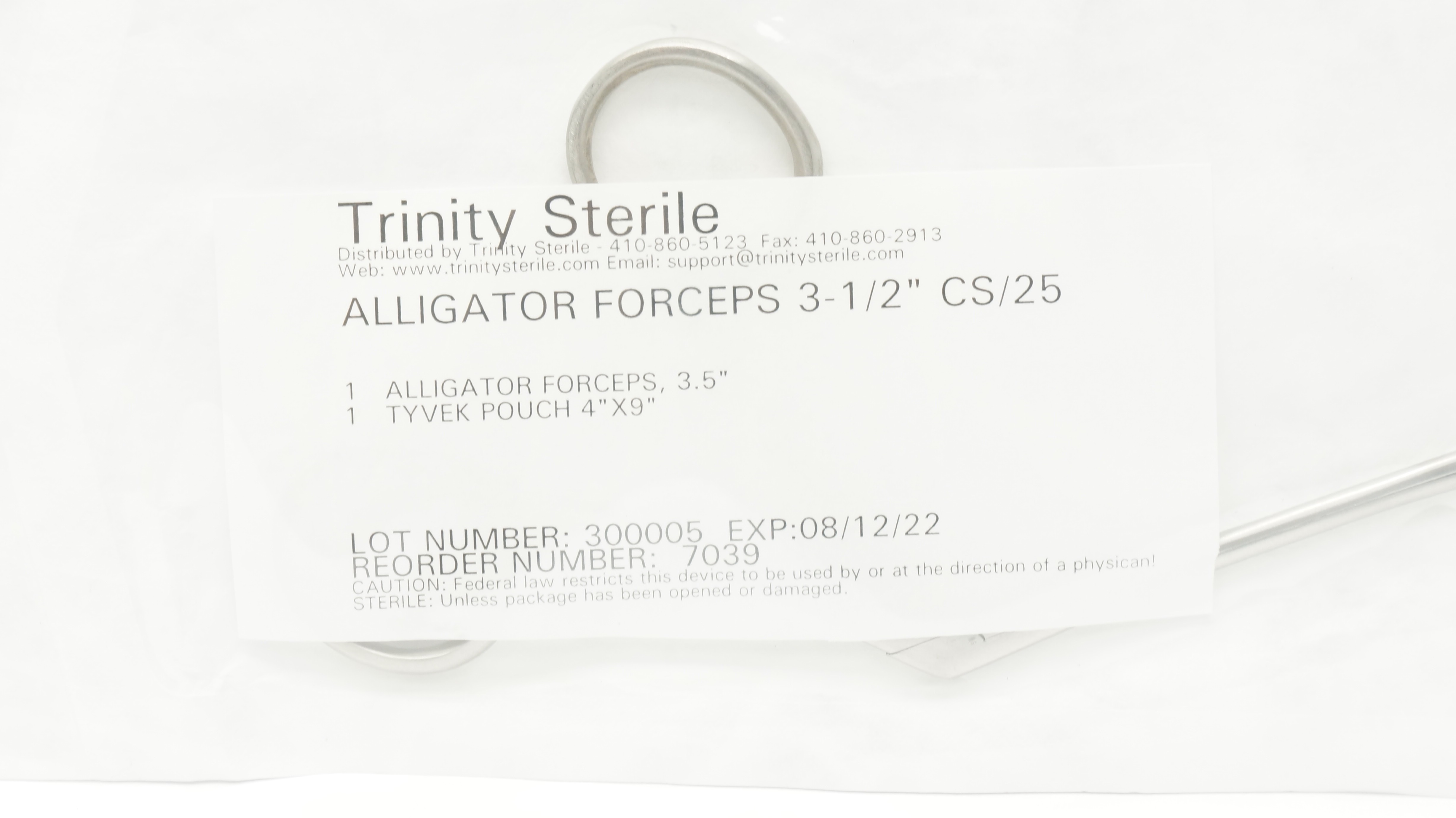 Trinity Sterile 7039 Alligator Forceps 3-1/2inch CS/25, Tyvek Pouch 4 x 9inch (x)