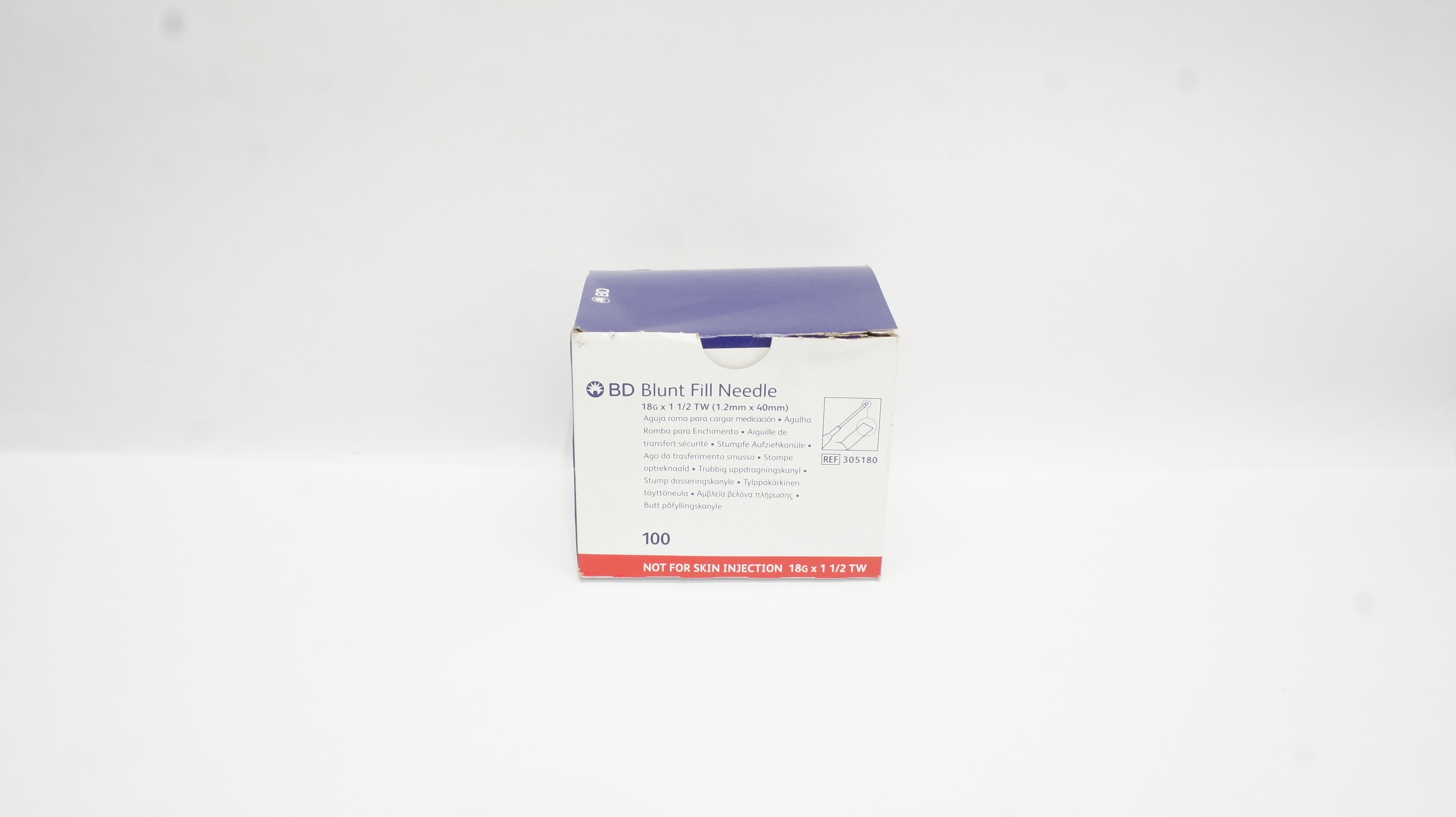 BD 305180 Becton Blunt Fill Ndle 18G x 1-1/2inch - Box of 100