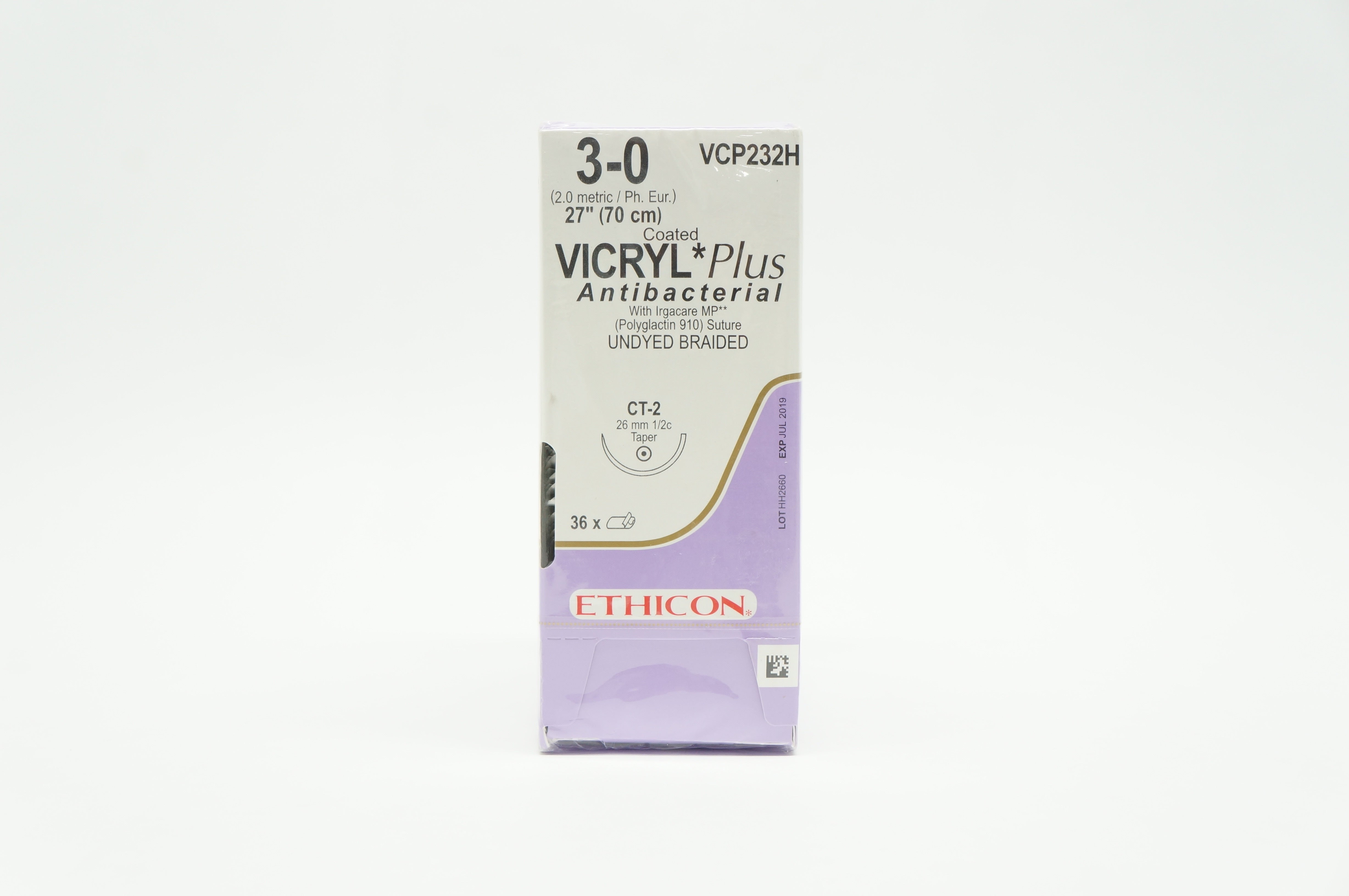 Ethicon VCP232H 3-0 VICRYL Plus Stre CT-2 26mm 1/2c Taper 27inch (x) - Box of 36