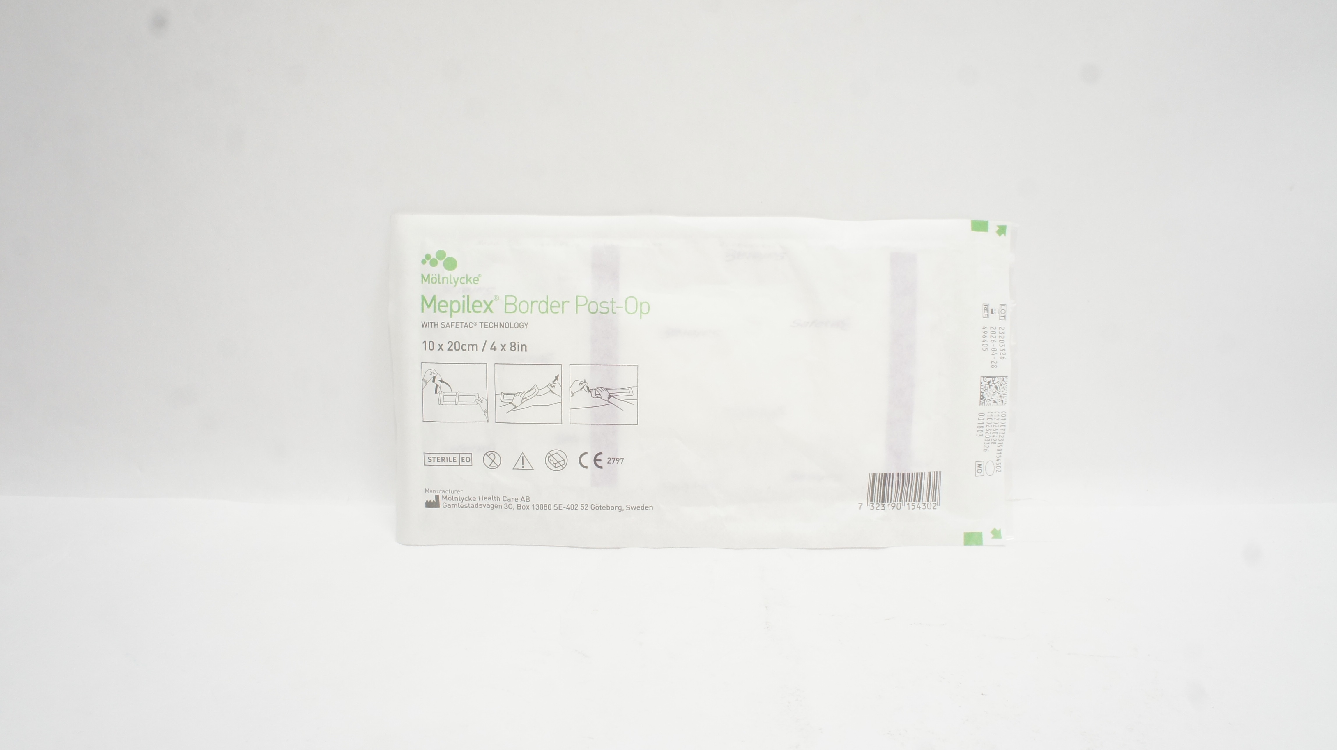 Molnlycke 496405 Mepilex Border Post-Op Wound Dressing 4inch x 8inch