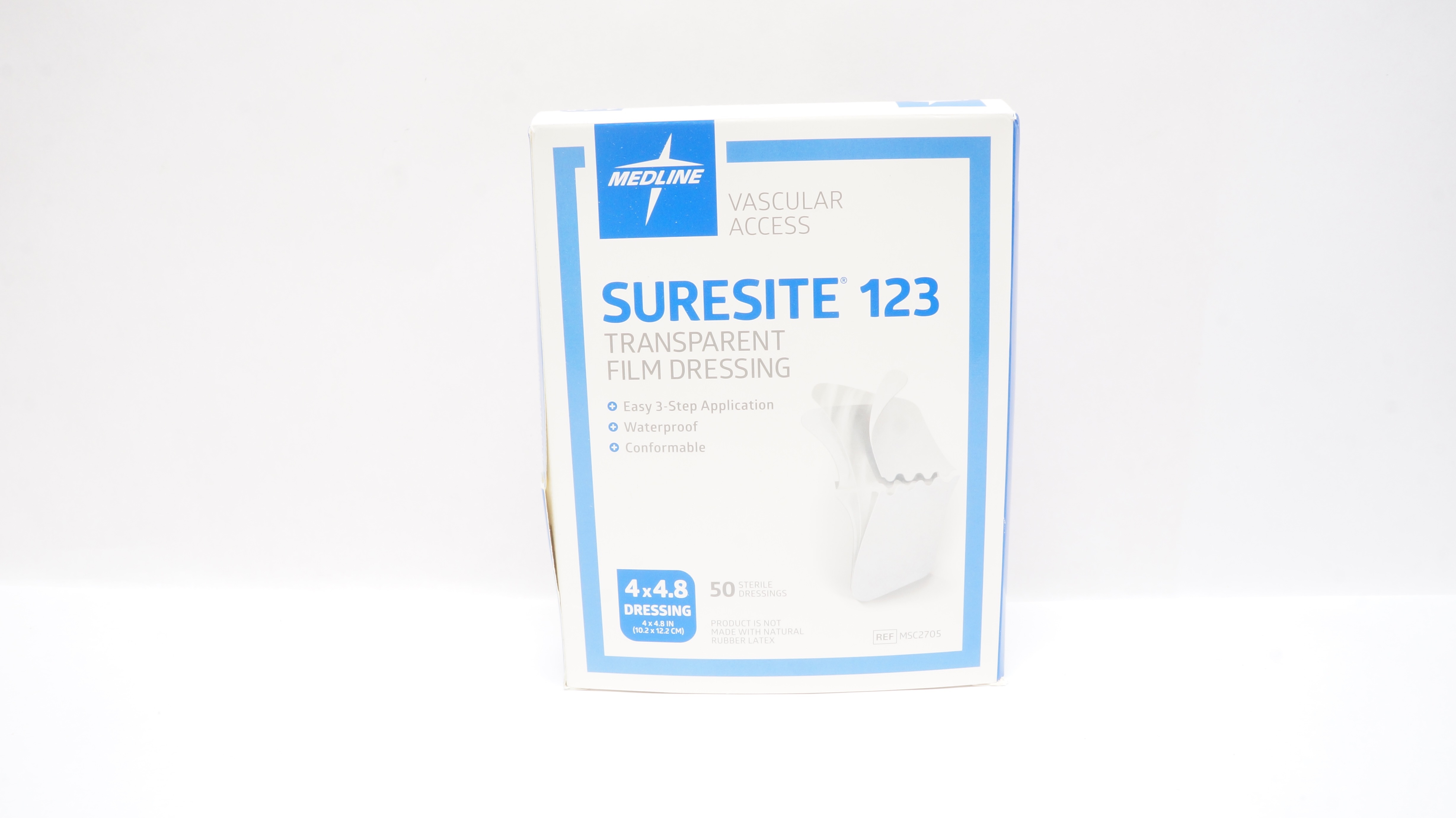 Medline MSC2705 Suresite 123 Transparent Film Dressing 4 x 4.8In - Box of 34