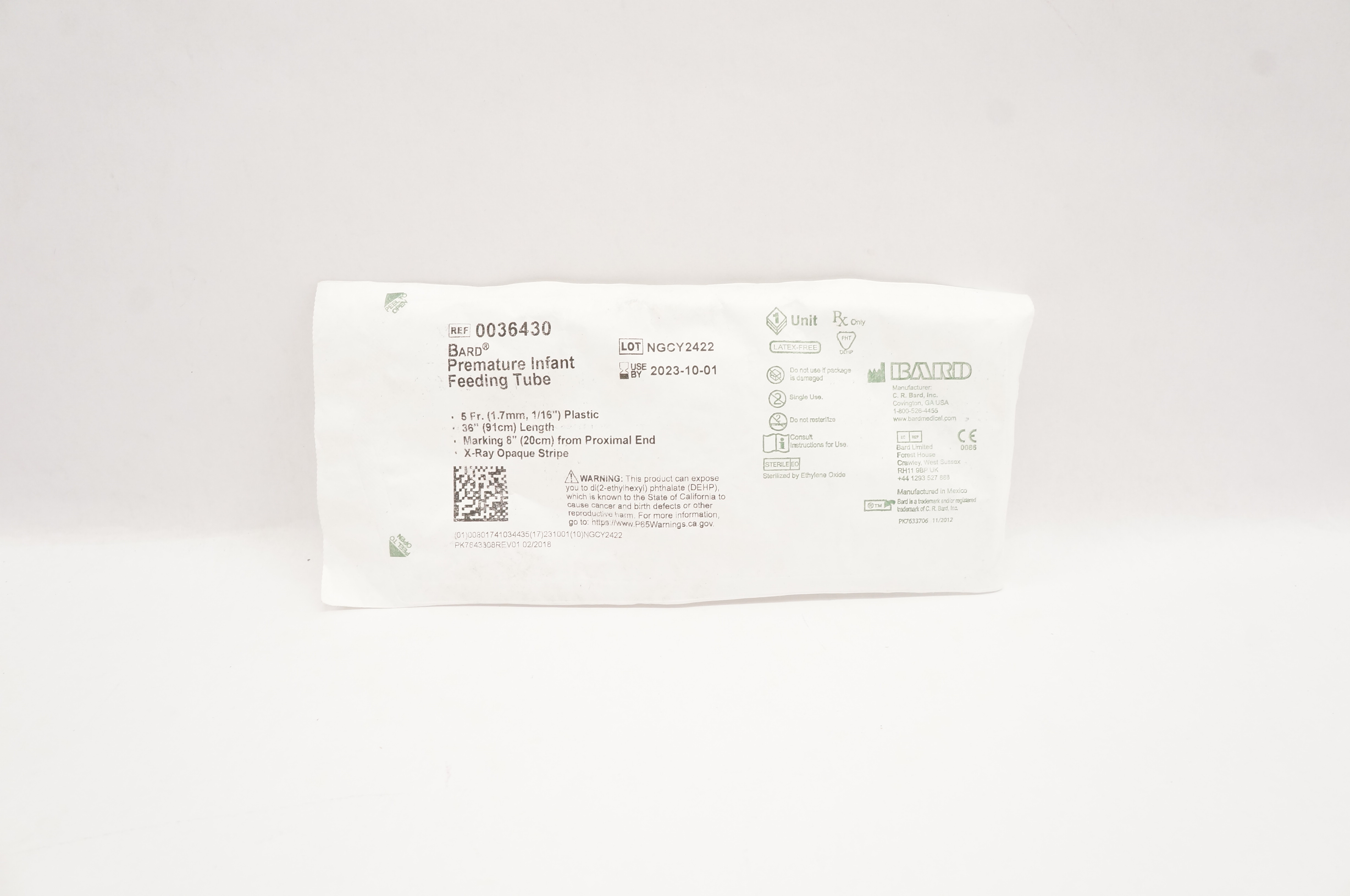 Bard 0036430 Premature Infant Feeding Tube 5Fr x 36 inch