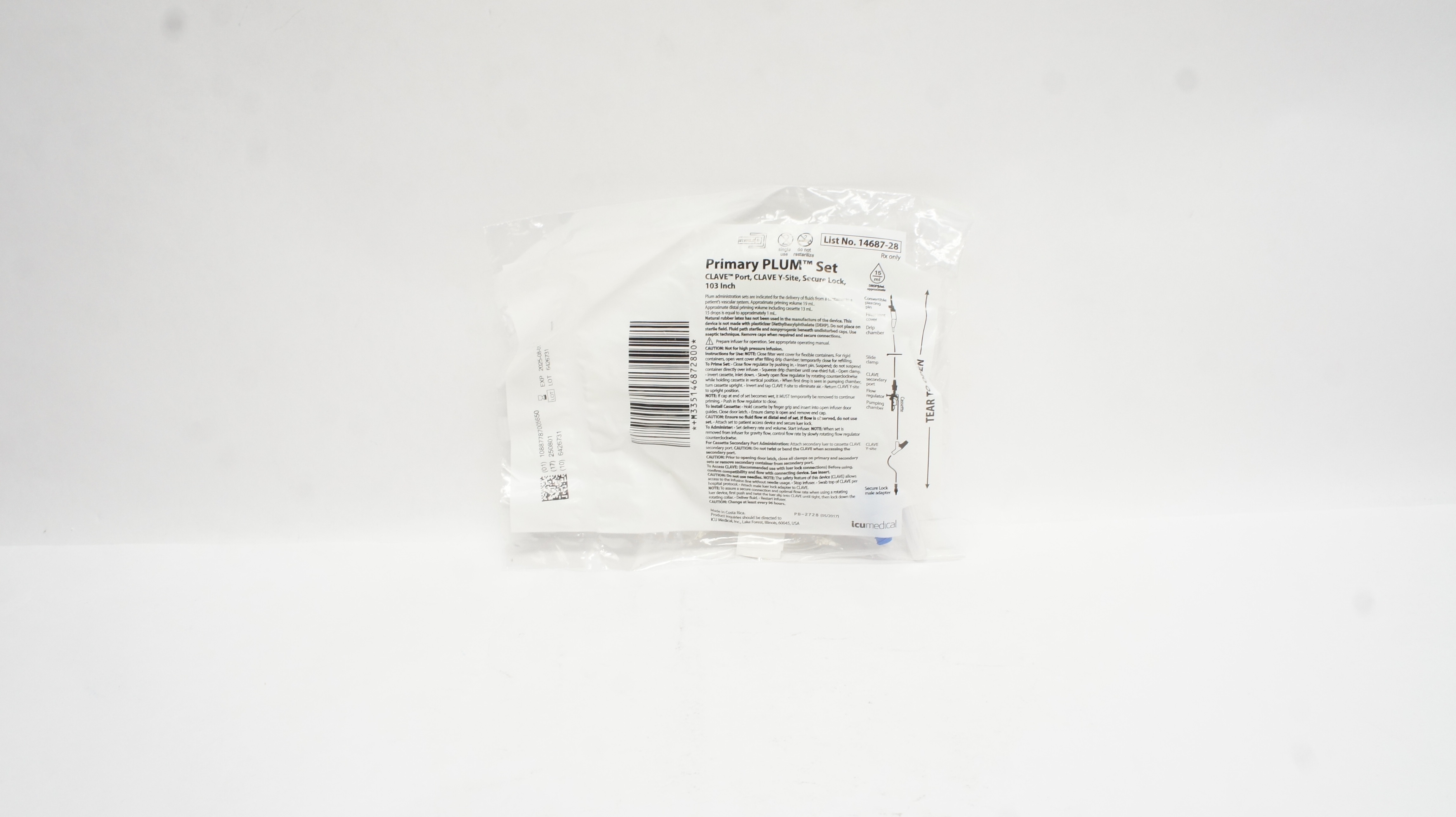 ICU Medical 14687-28 Primary Plum Set Clave Port Y-Site 103inch