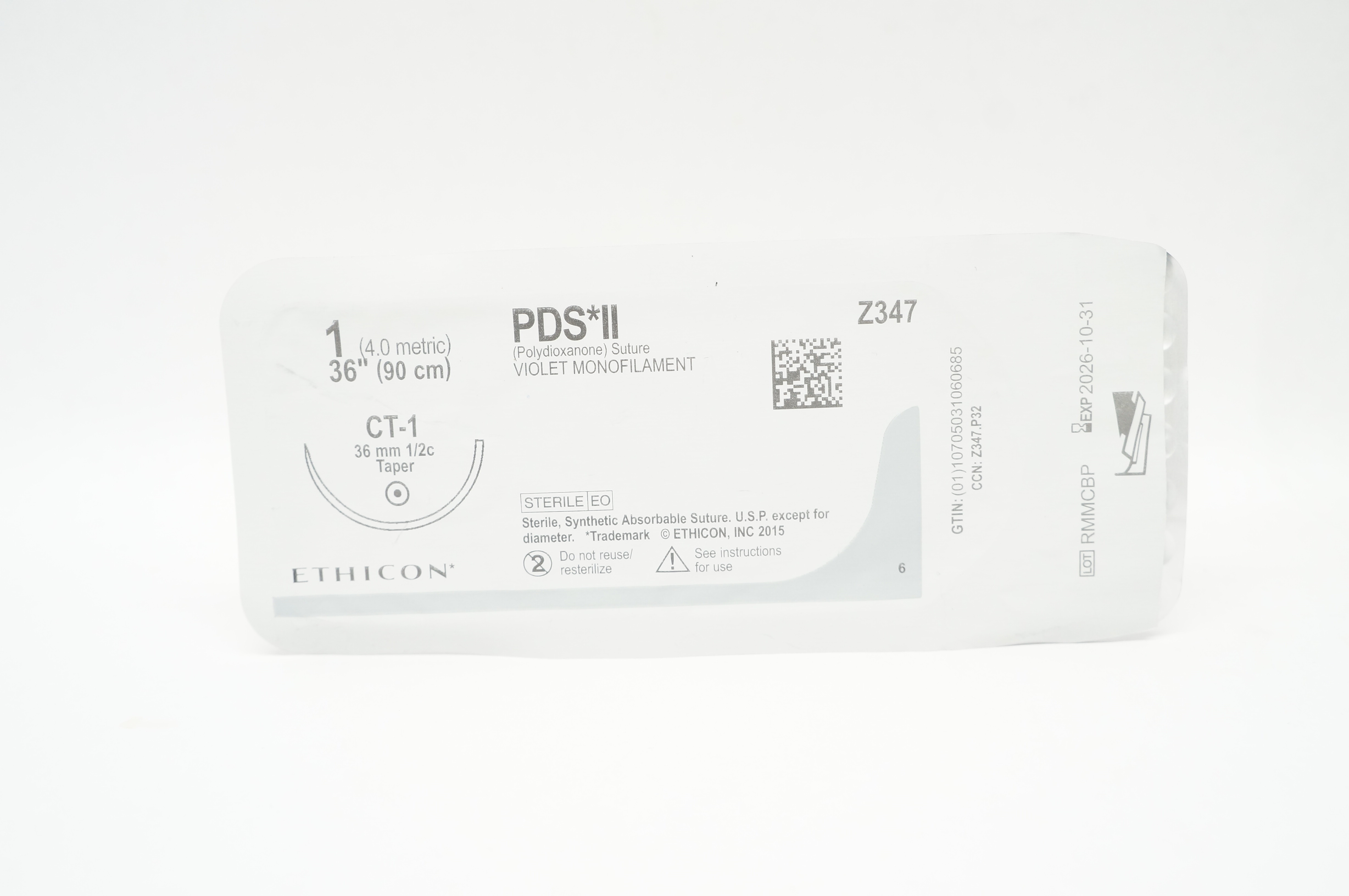Ethicon Z347 1 PDS II Polydioxanone Stre CT-1, 36mm 1/2c Taper, 36inch