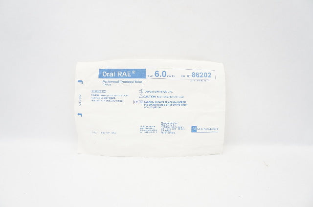Mallinckrodt 86202 Oral RAE Preformed Tracheal Tube Cuffed, Size 6.0mm