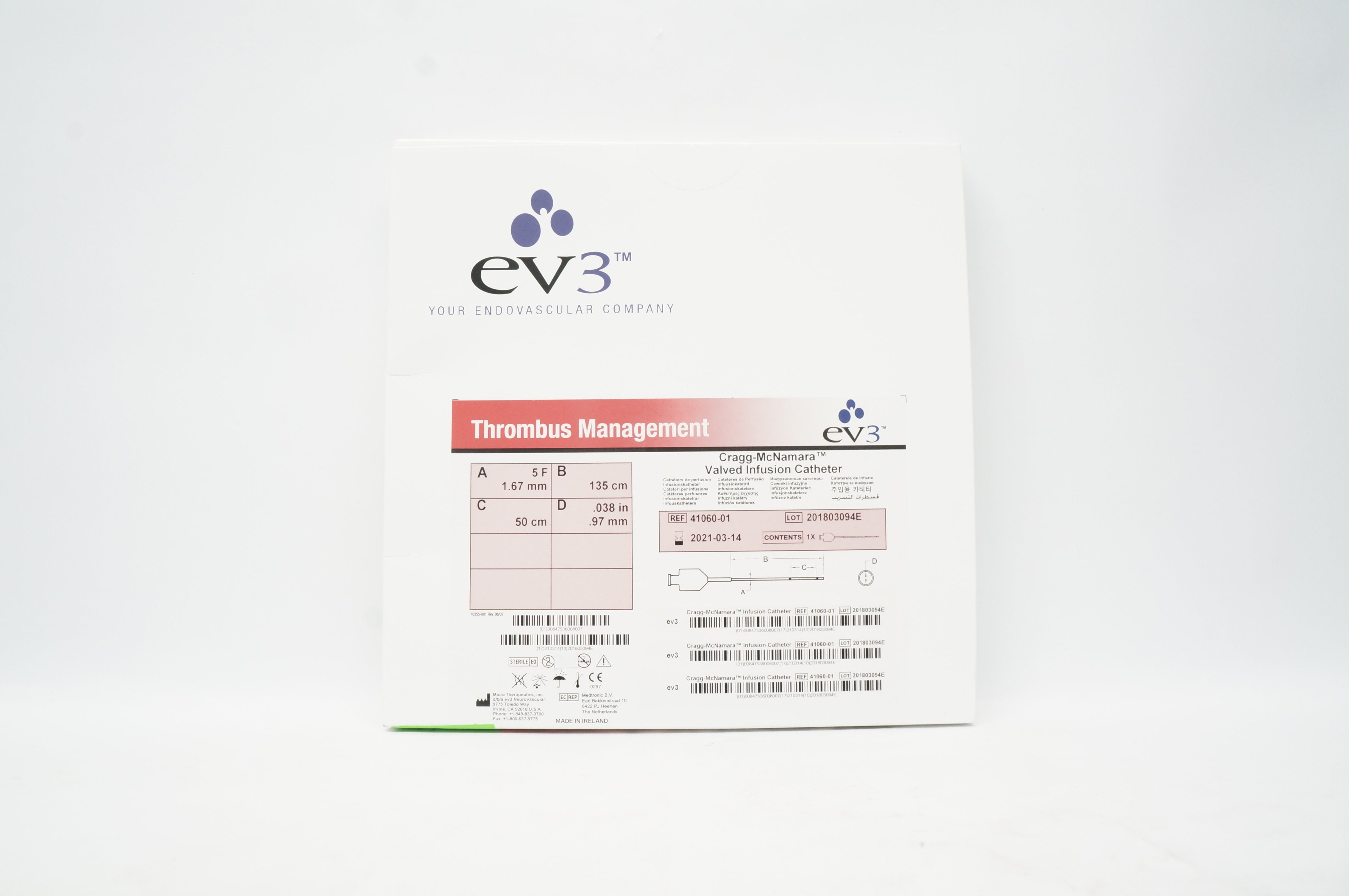 EV3 41060-01 Thrombus Management Cragg-McNamara Valved Infusion Catheter (x)
