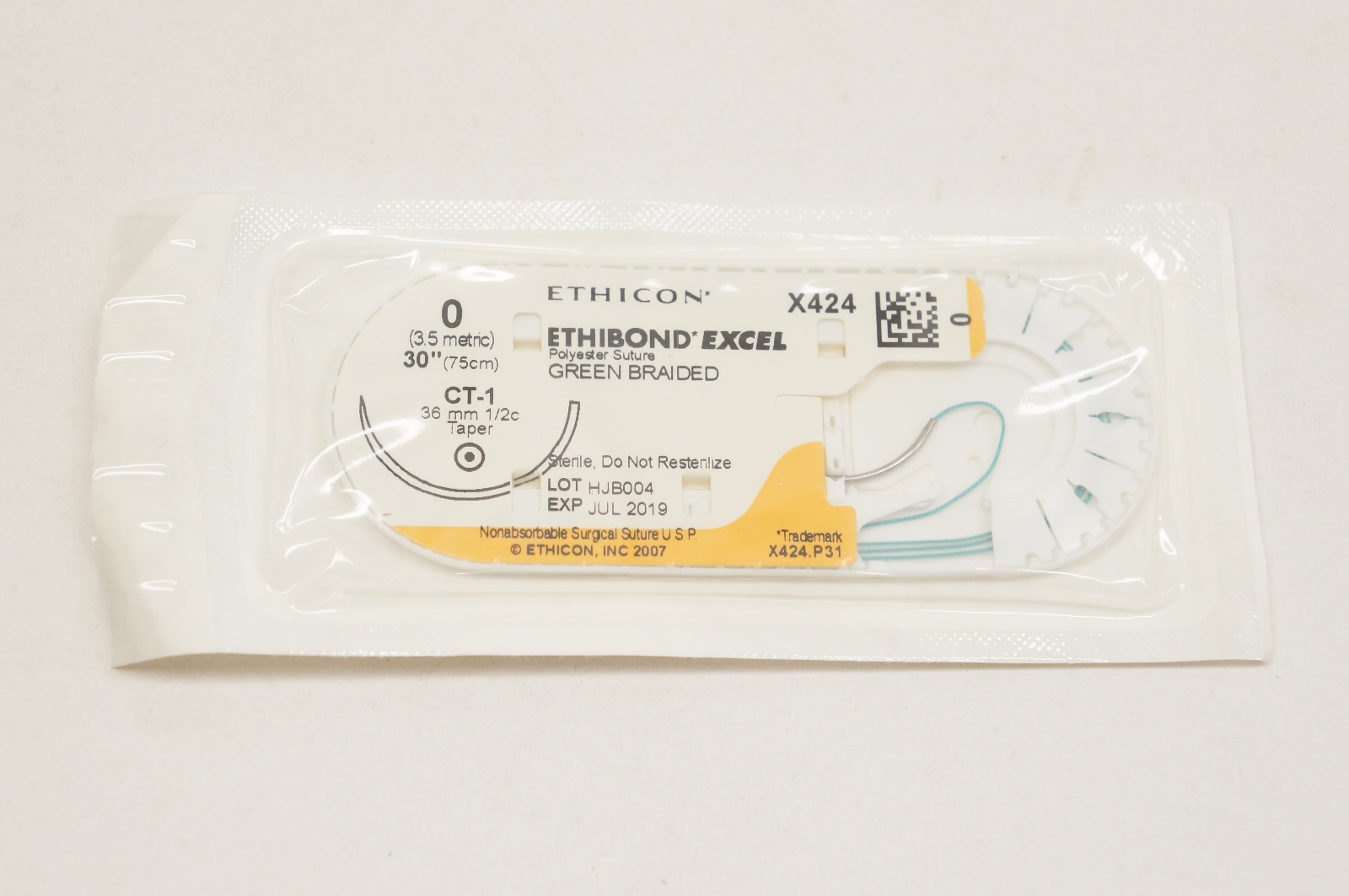Ethicon X424 0 ETHIBOND EXCEL, CT-1, 36mm 1/2c Taper, 30inch (x)