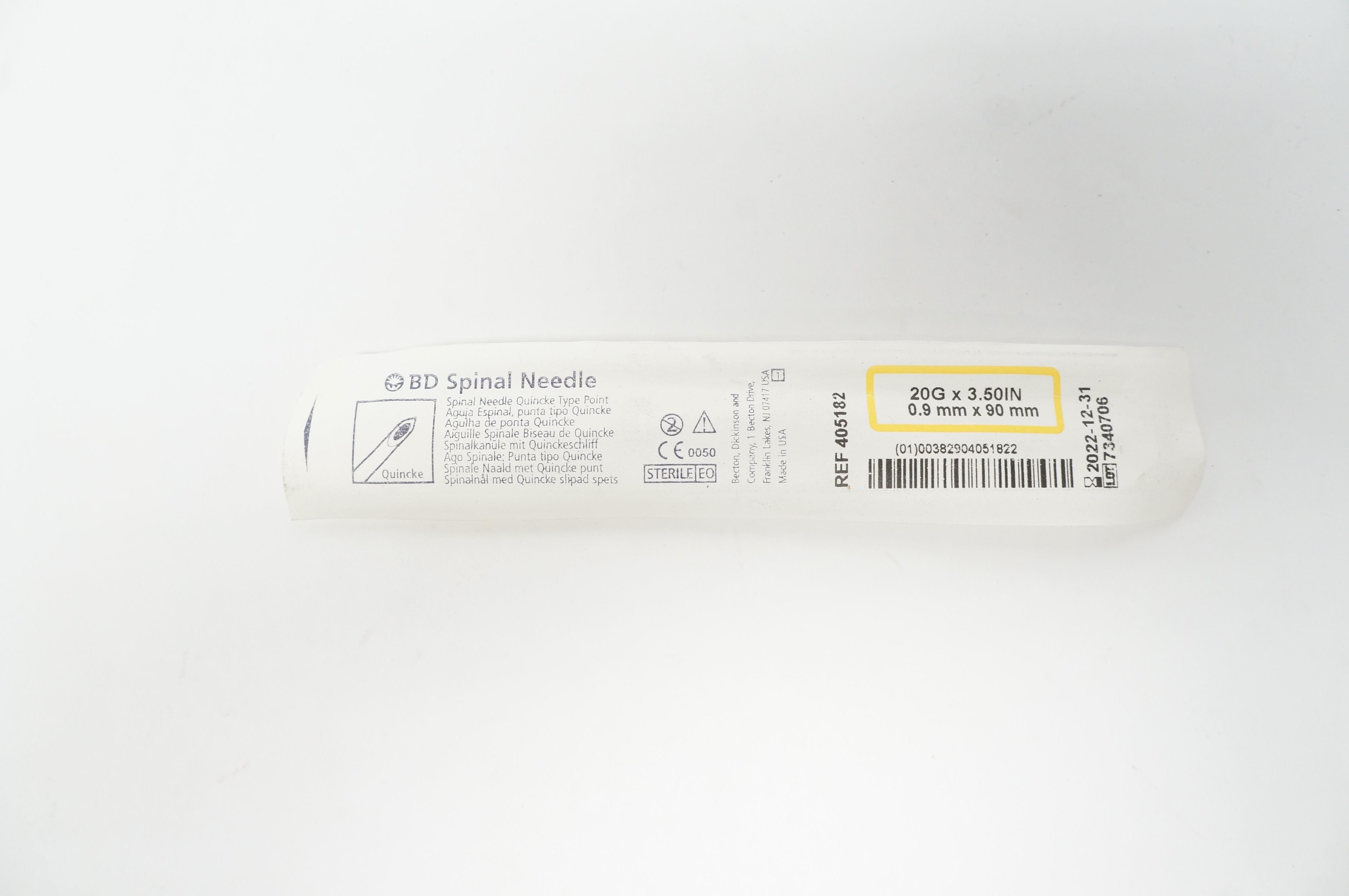 BD 405182 Becton Spinal Ndle. Quincke Type Point 20G x 3.50inch (x)