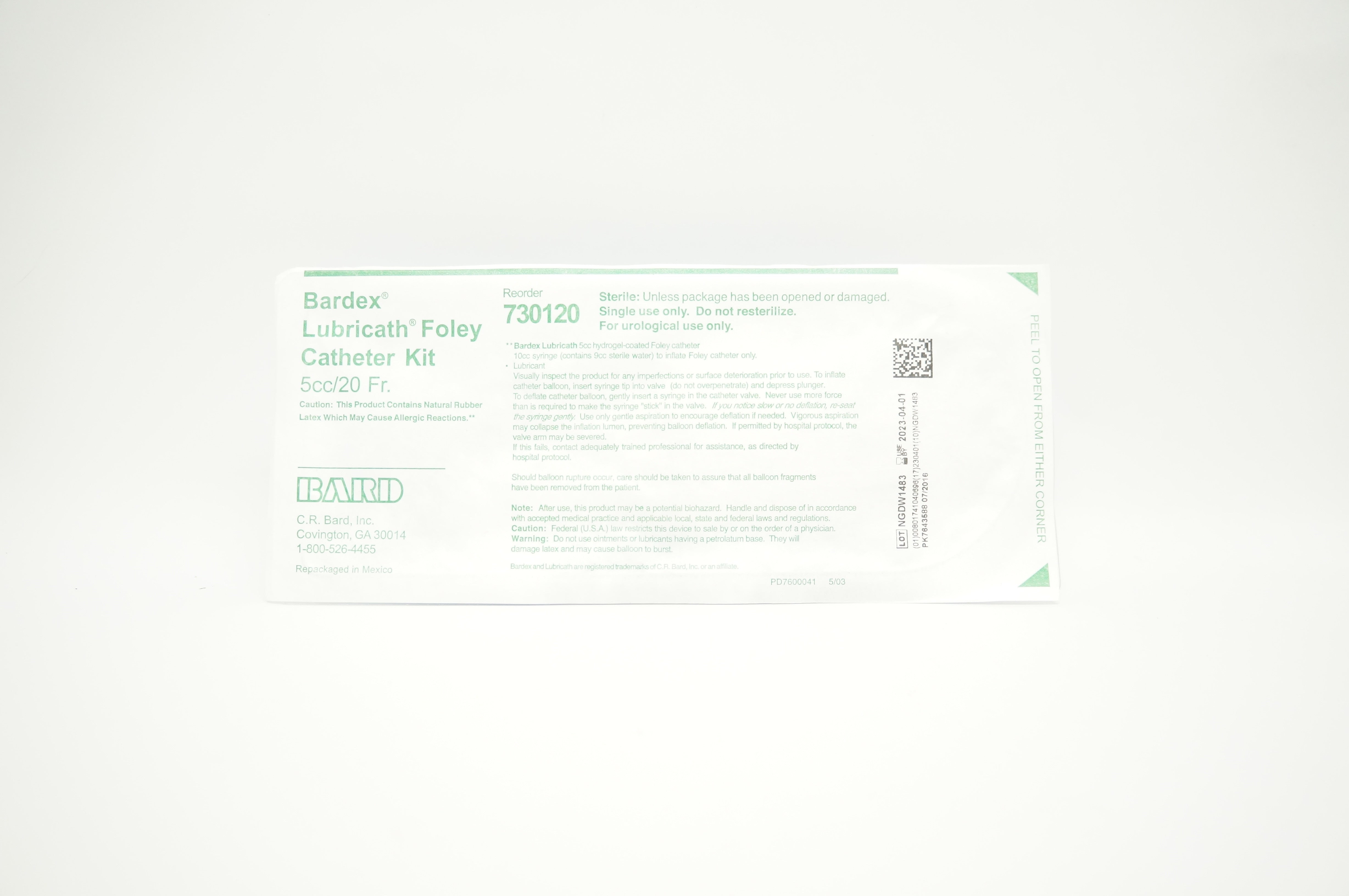 Bard 730120 Bardex Lubricath Foley Cath. Kit 20Fr /5cc
