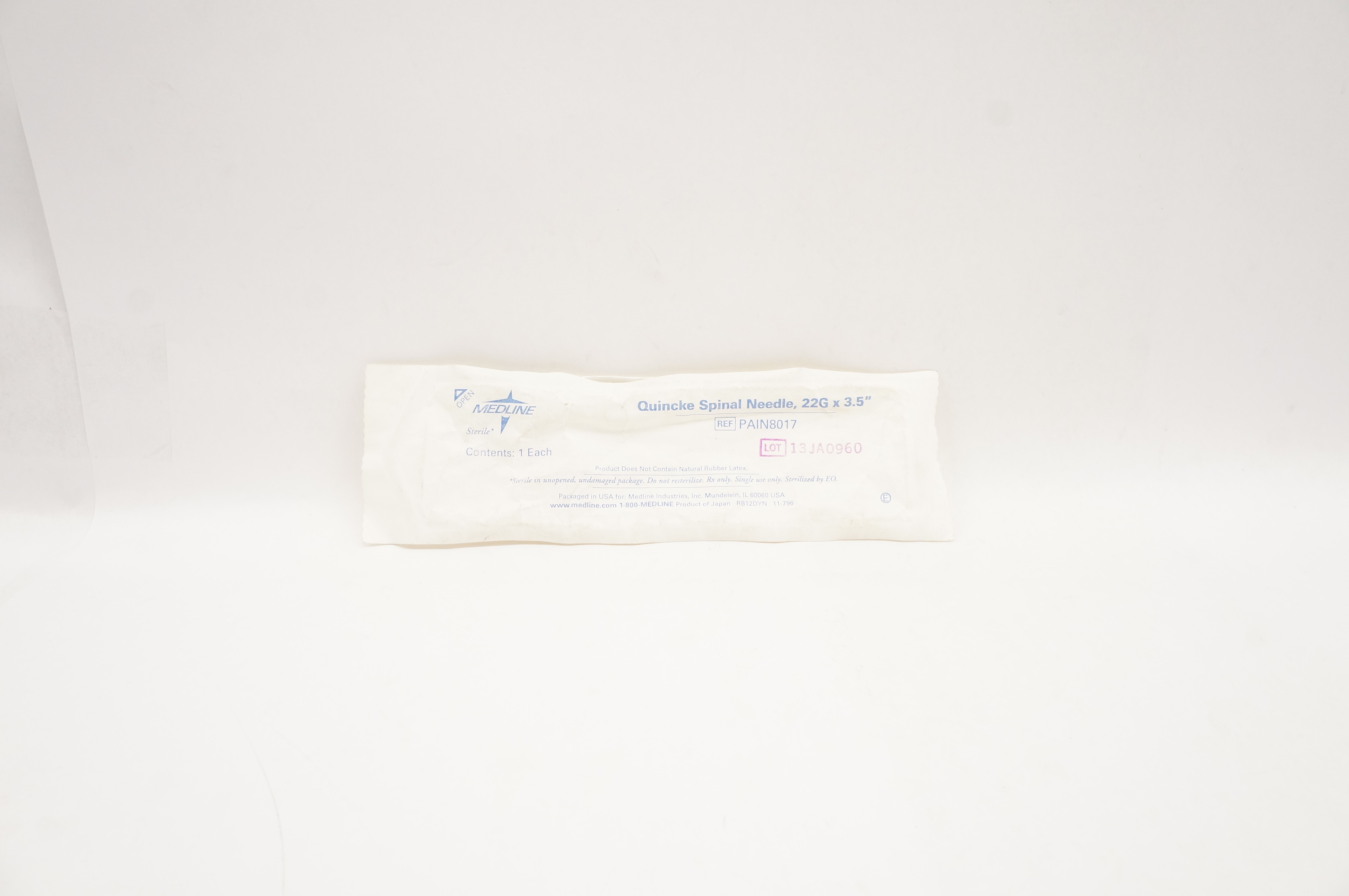 Medline PAIN8017 Quincke Spinal Ndle 22G x 3.5 inch