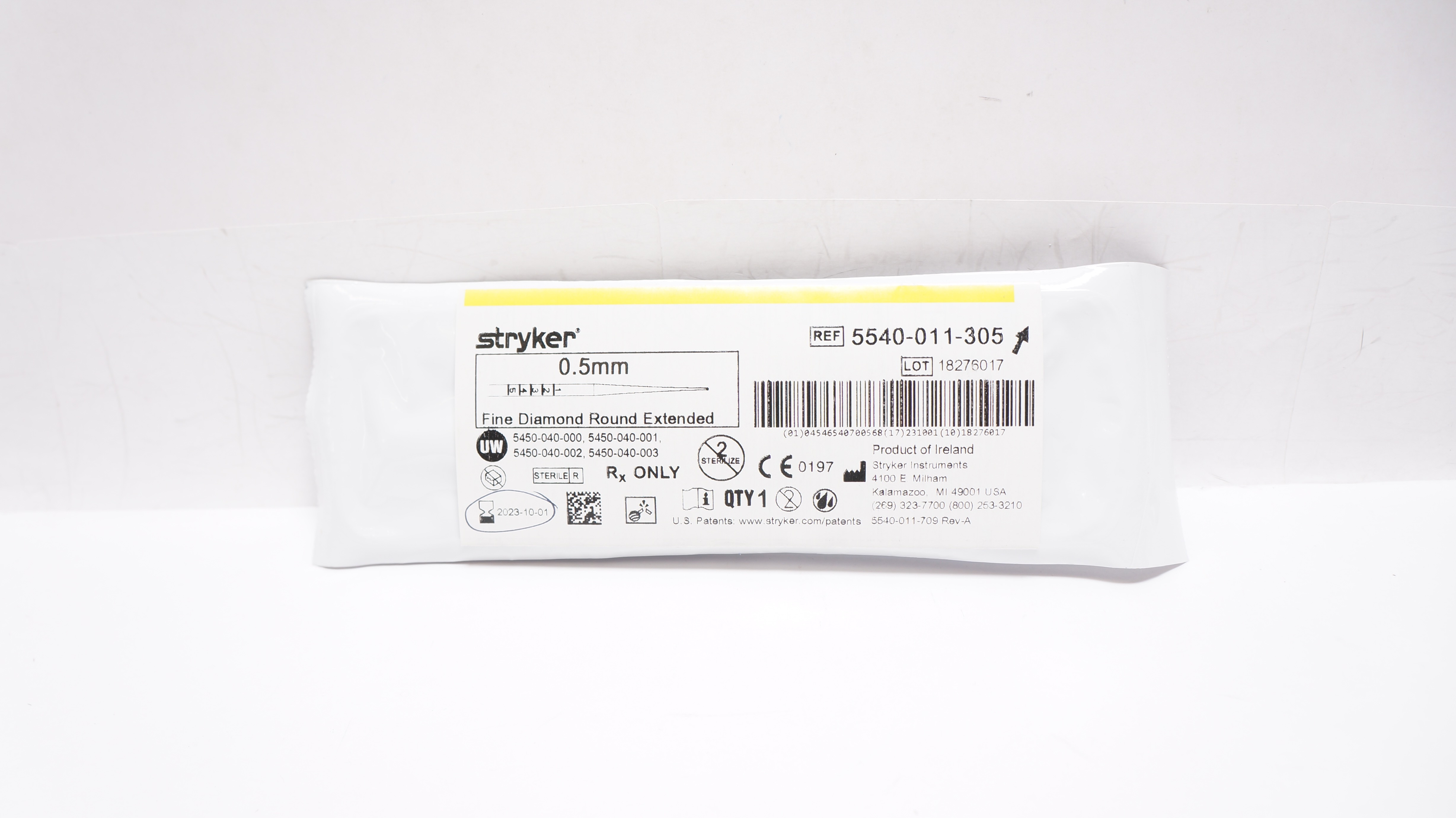 Stryker 5540-011-305 Round Fine Diamond Extended Bur 0.5mm (x)