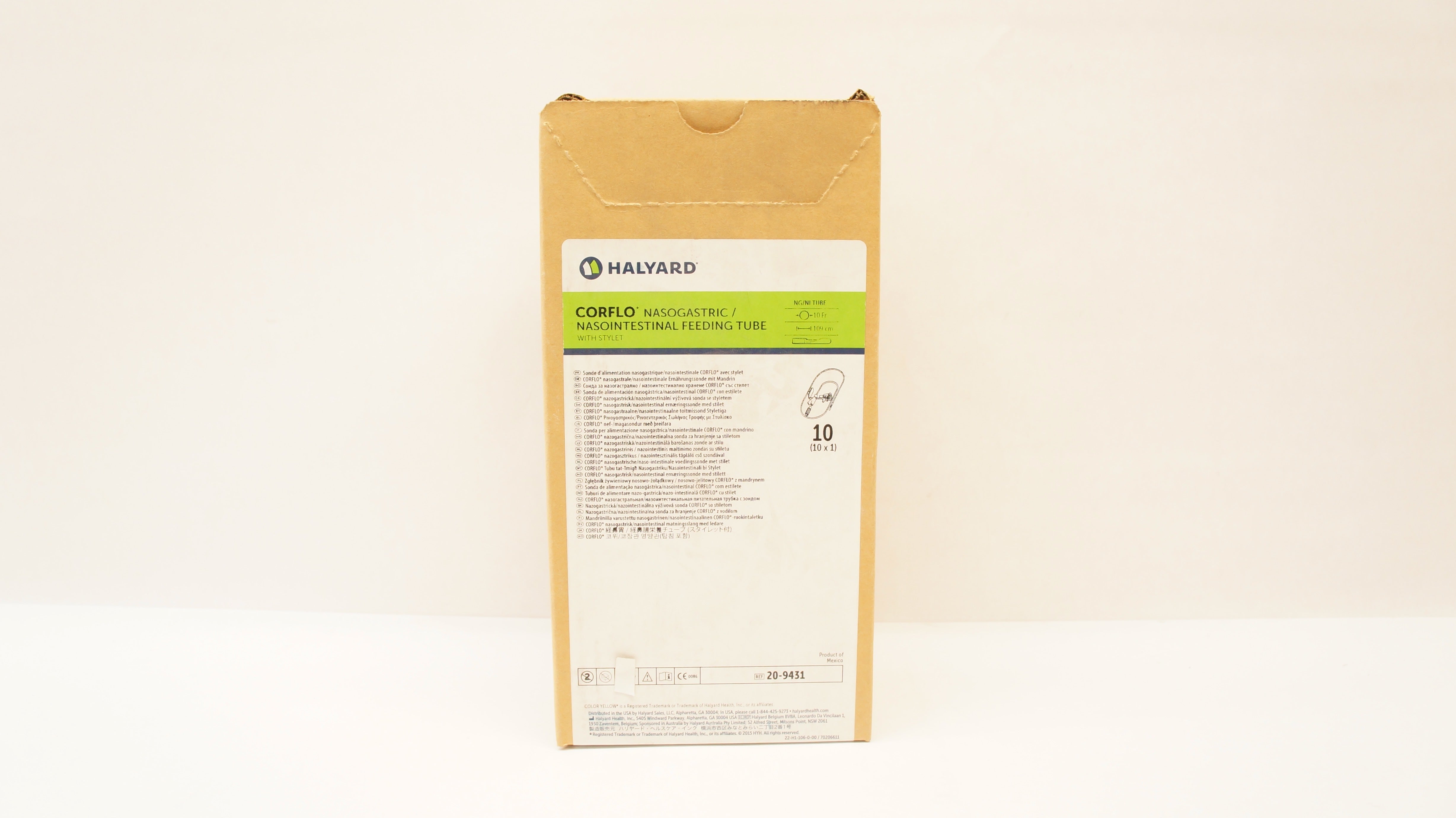 Halyard 20-9431 Corflo Nasogastric Feeding Tube 10Fr x 109cm (x) - Box of 10