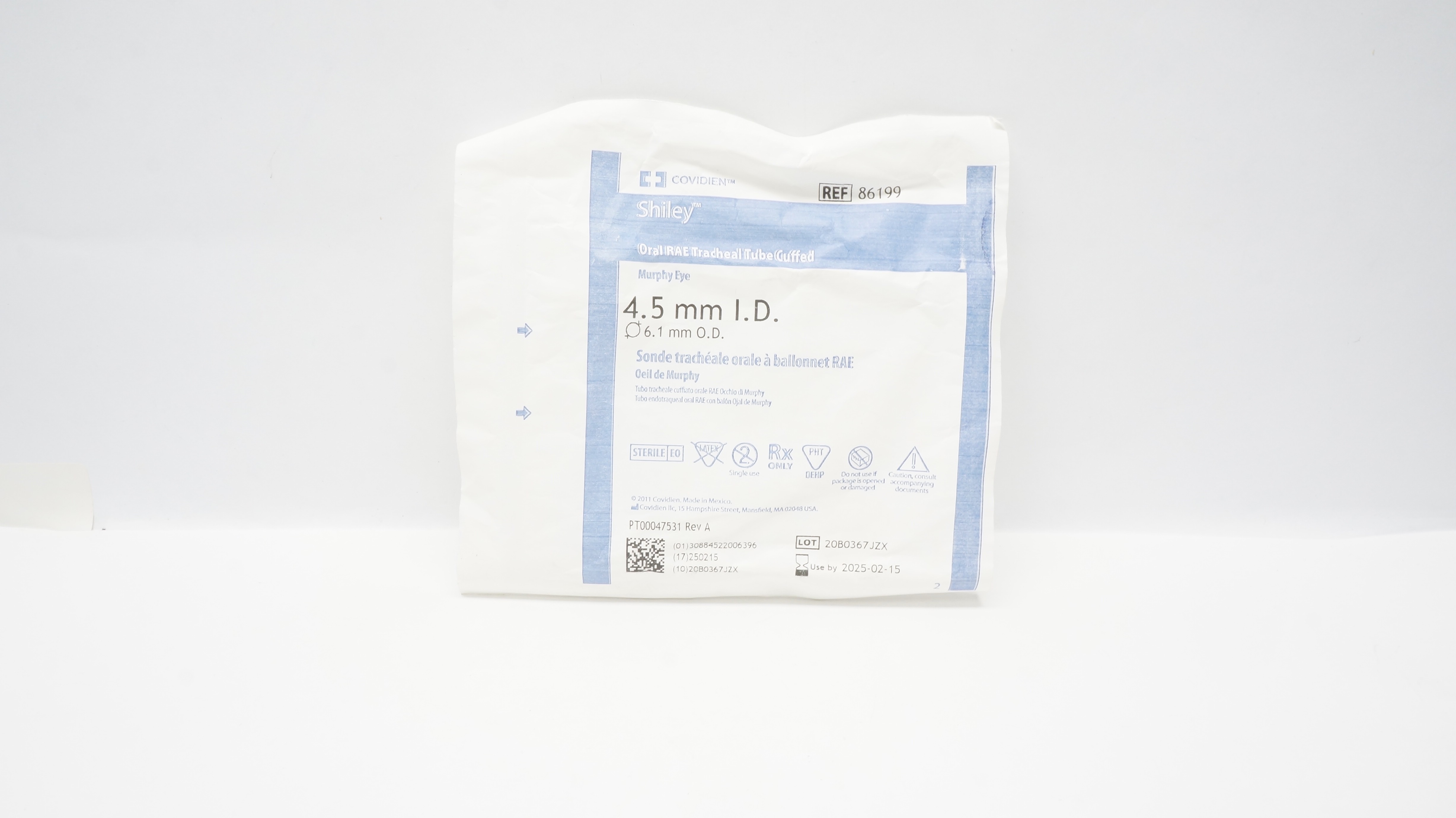 Covidien 86199 Shiley Oral RAE Tracheal Tube Cuffed 4.5mm I.D. x 6.1mm O.D. (x)
