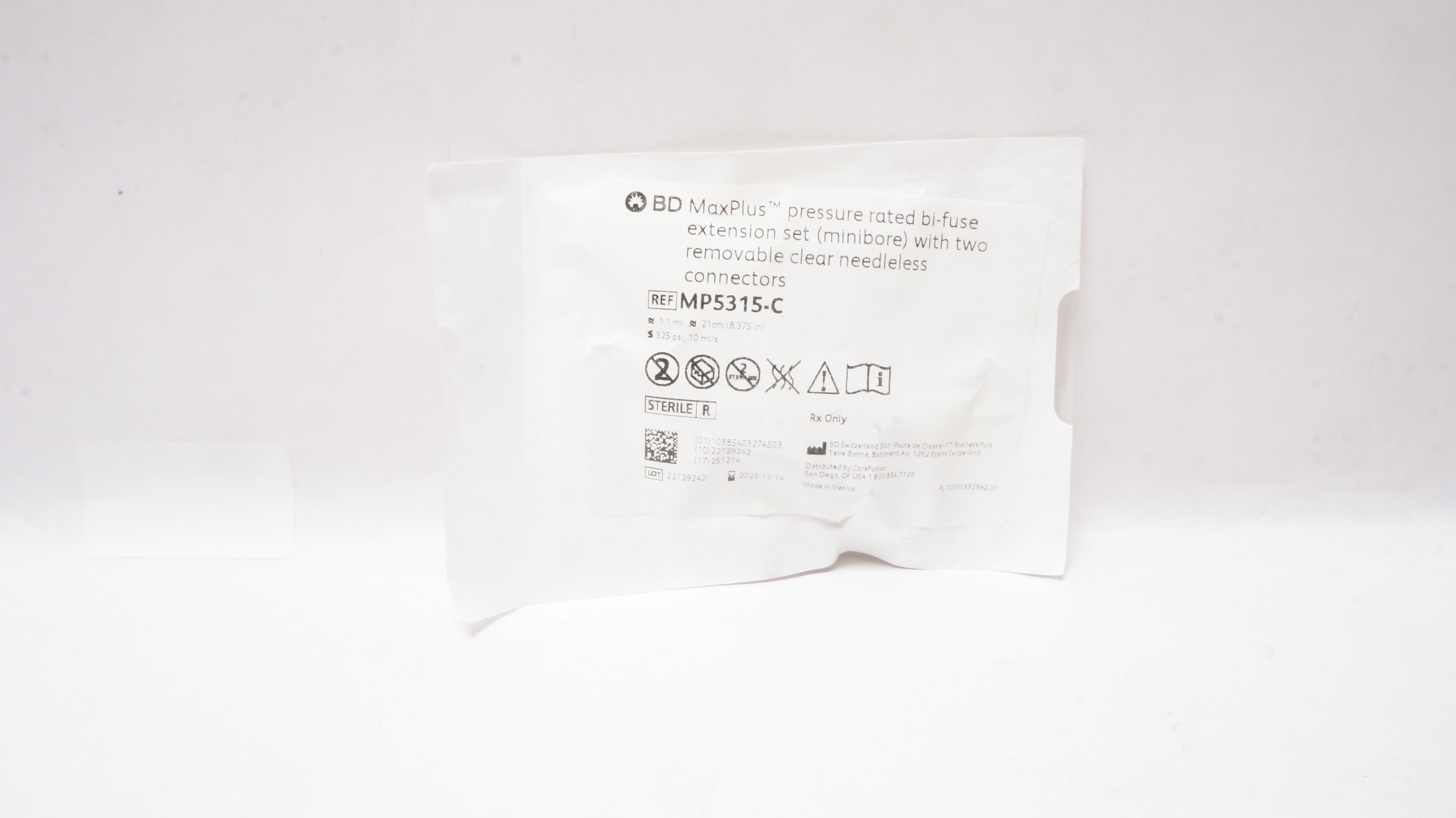 BD MP5315-C MaxPlus Pressure Rated Bi-Fuse Extension Set 1.1ml x 8.375inch