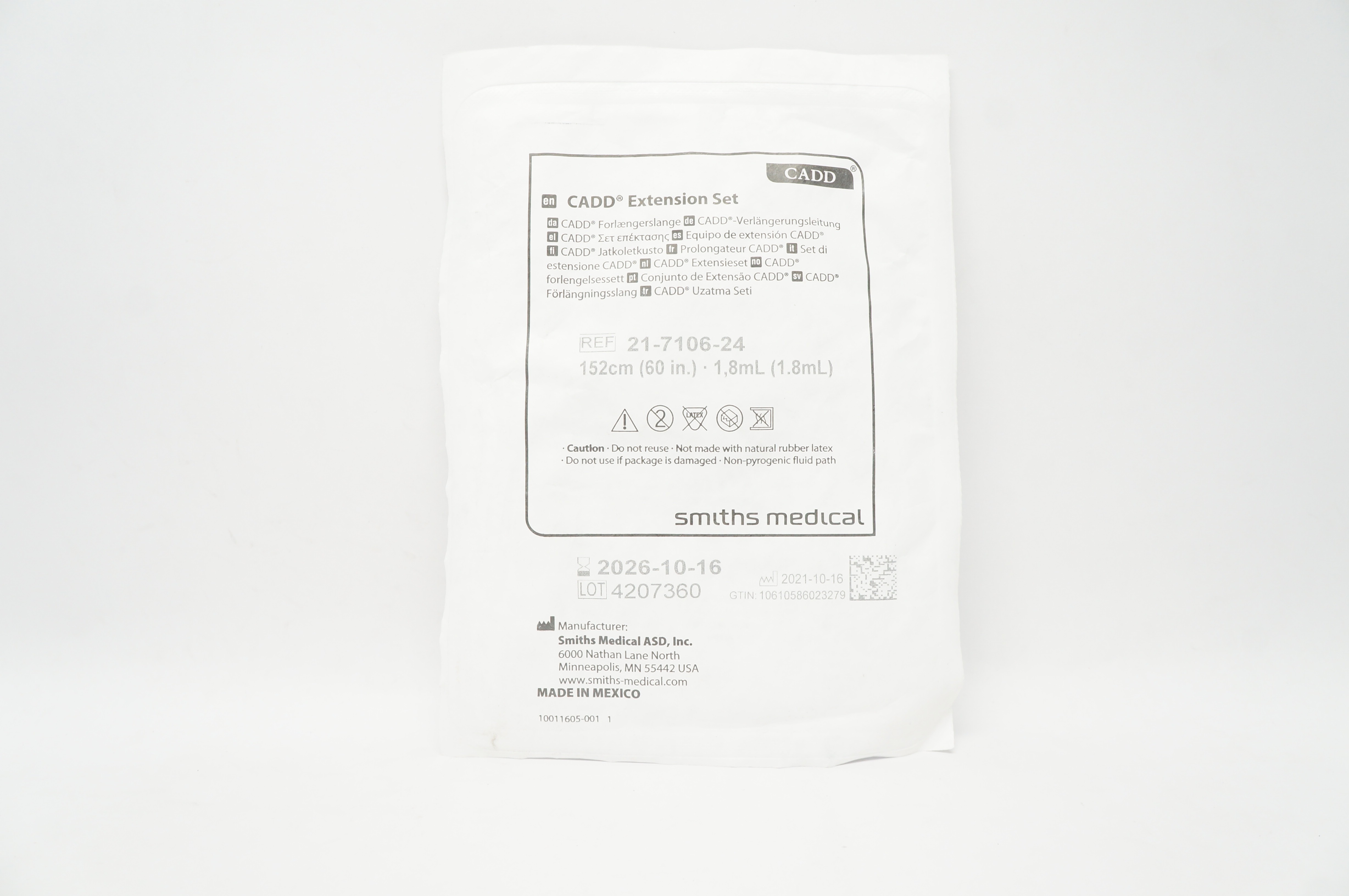 Smiths Medical 21-7106-24 CADD Extension Set 60inch x 1.8mL