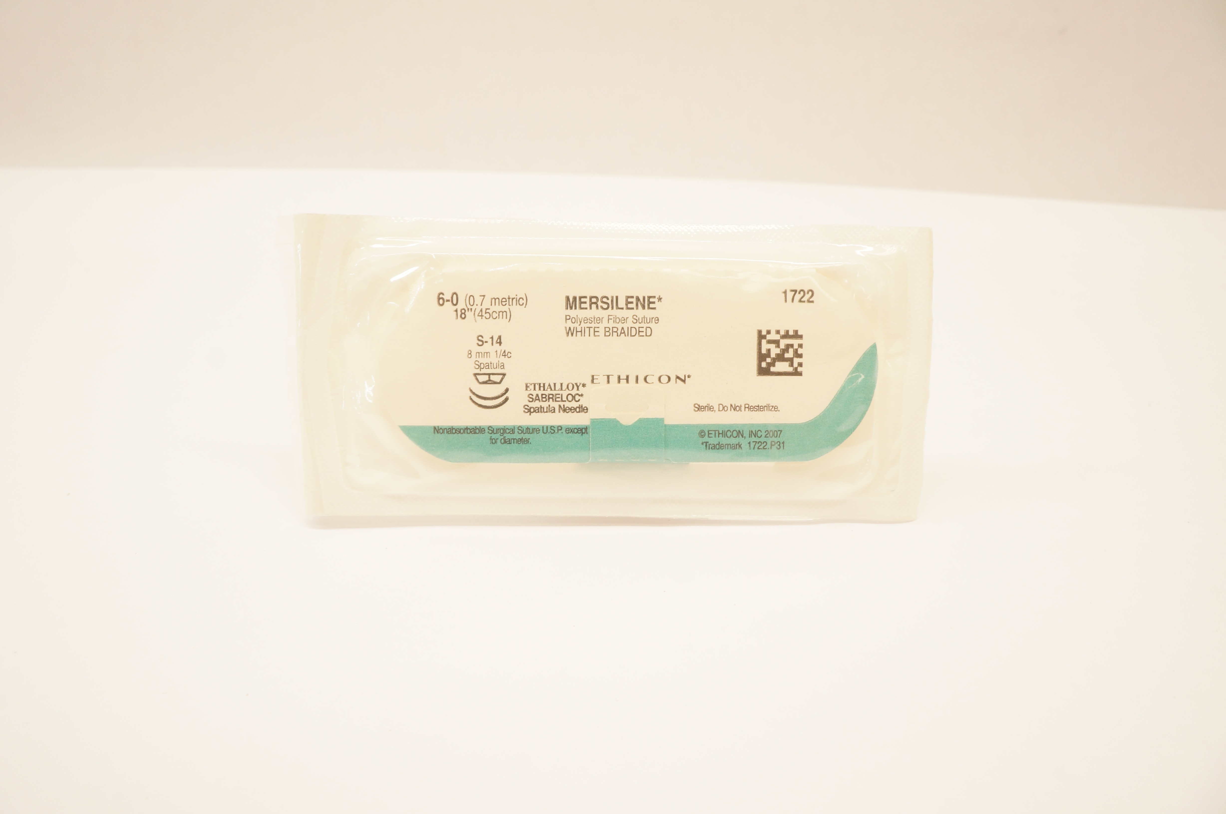 Ethicon 1722 6-0 Mersilene Polyester Fiber Stre S-14 8mm 1/4c Spatula 18inch (x)