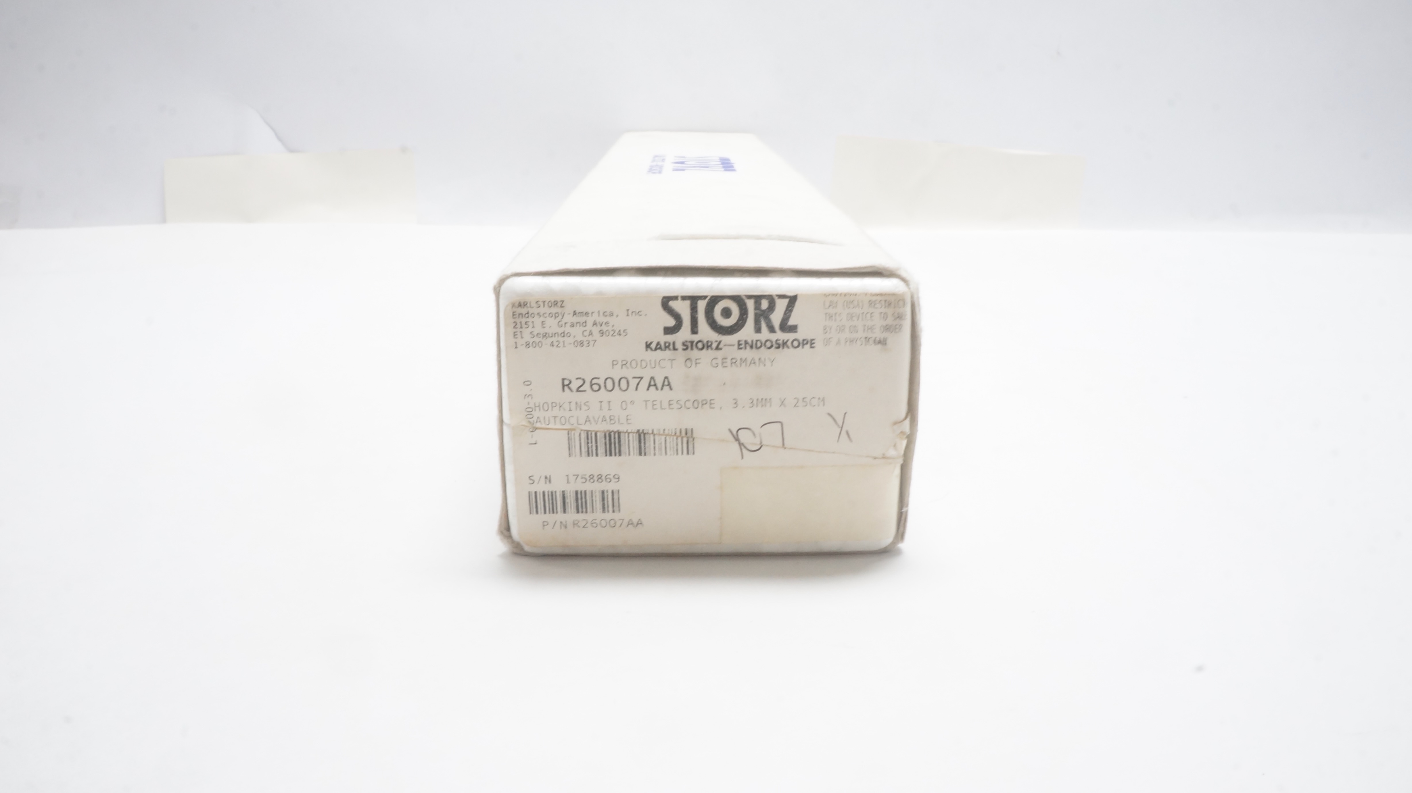 Karl Storz R26007AA Hopkins II 0 Degree Telescope, 3.3mm x 25cm Autoclavable