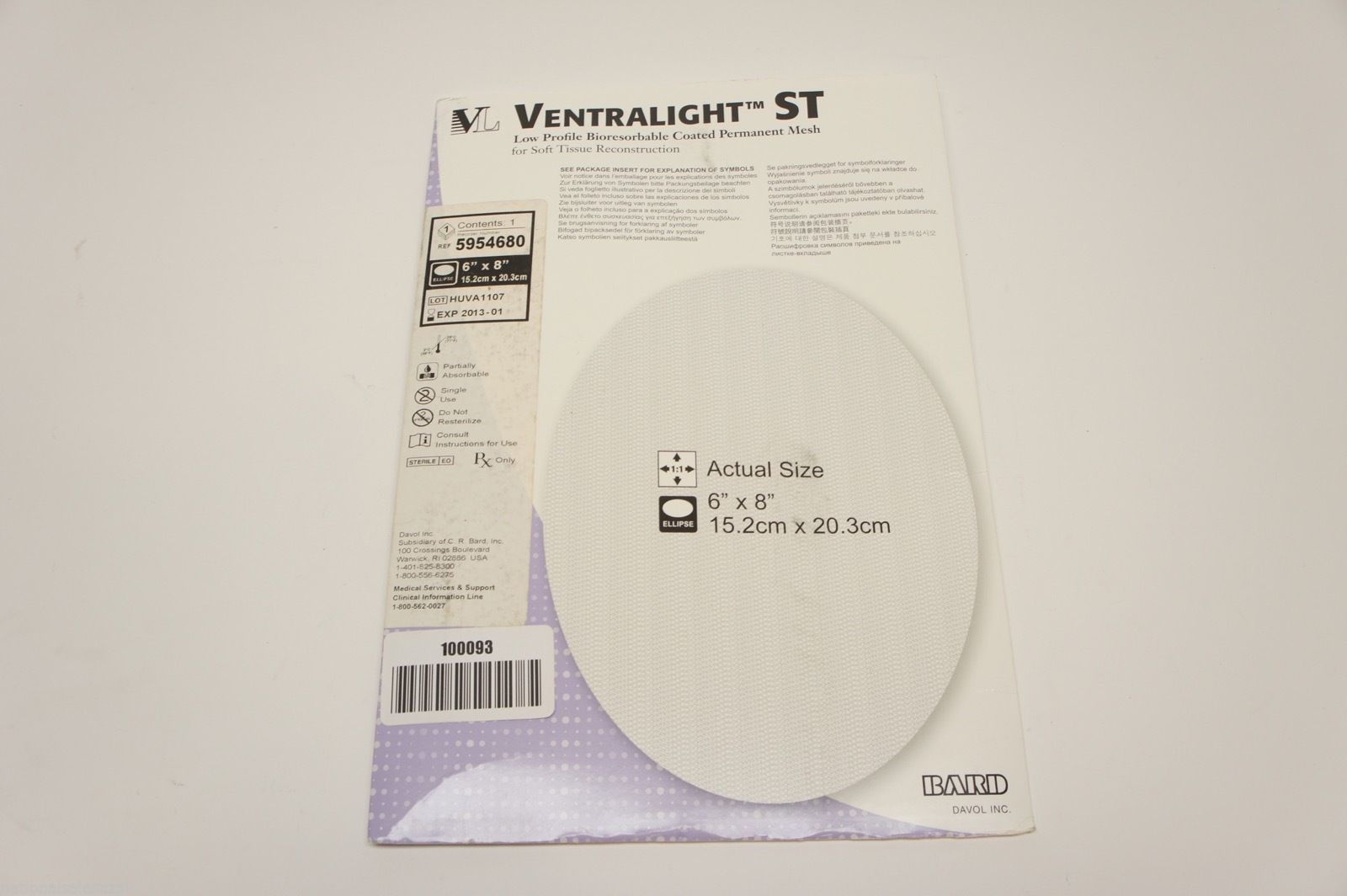 5954680 ~ Bard Low Profile Bioresorbable Coated Permanent Mesh 6in. x 8in. (x)