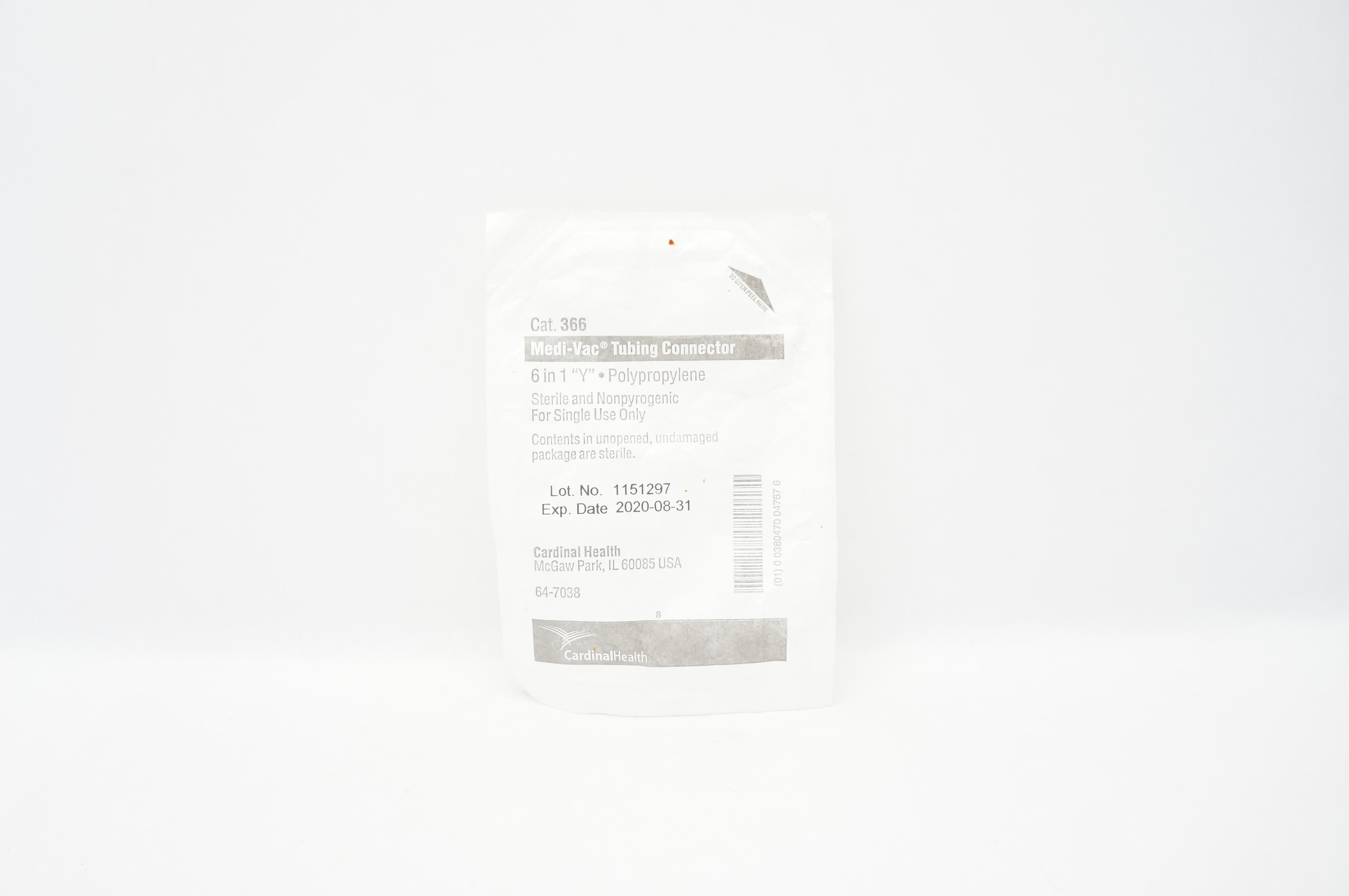 Cardinal Health 366 Medi-Vac Tubing Connector 6 inch1 Y Polypropylene (x)