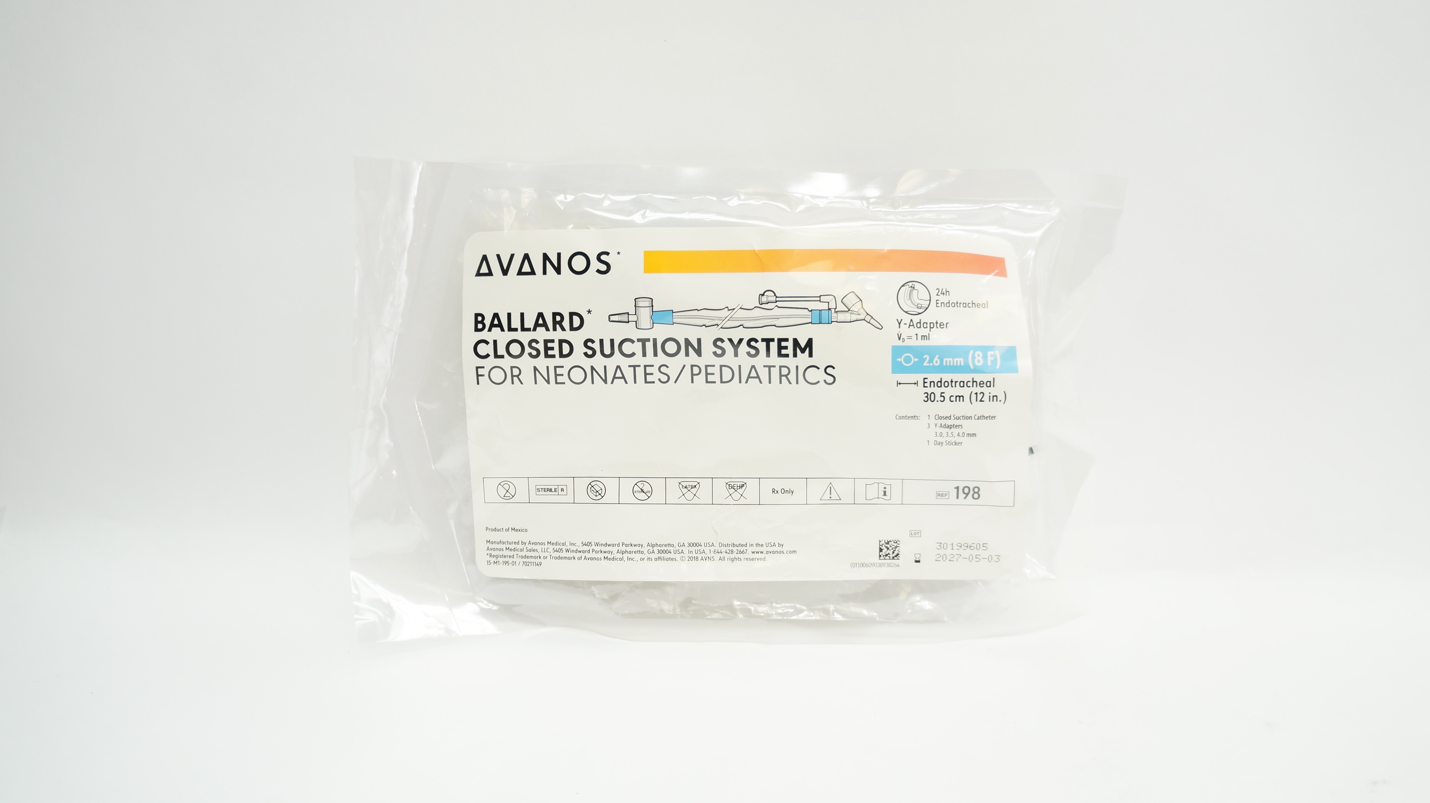Avanos 198 Ballard Closed Suction System for Neonates/Pediatrics 8F x 12inch