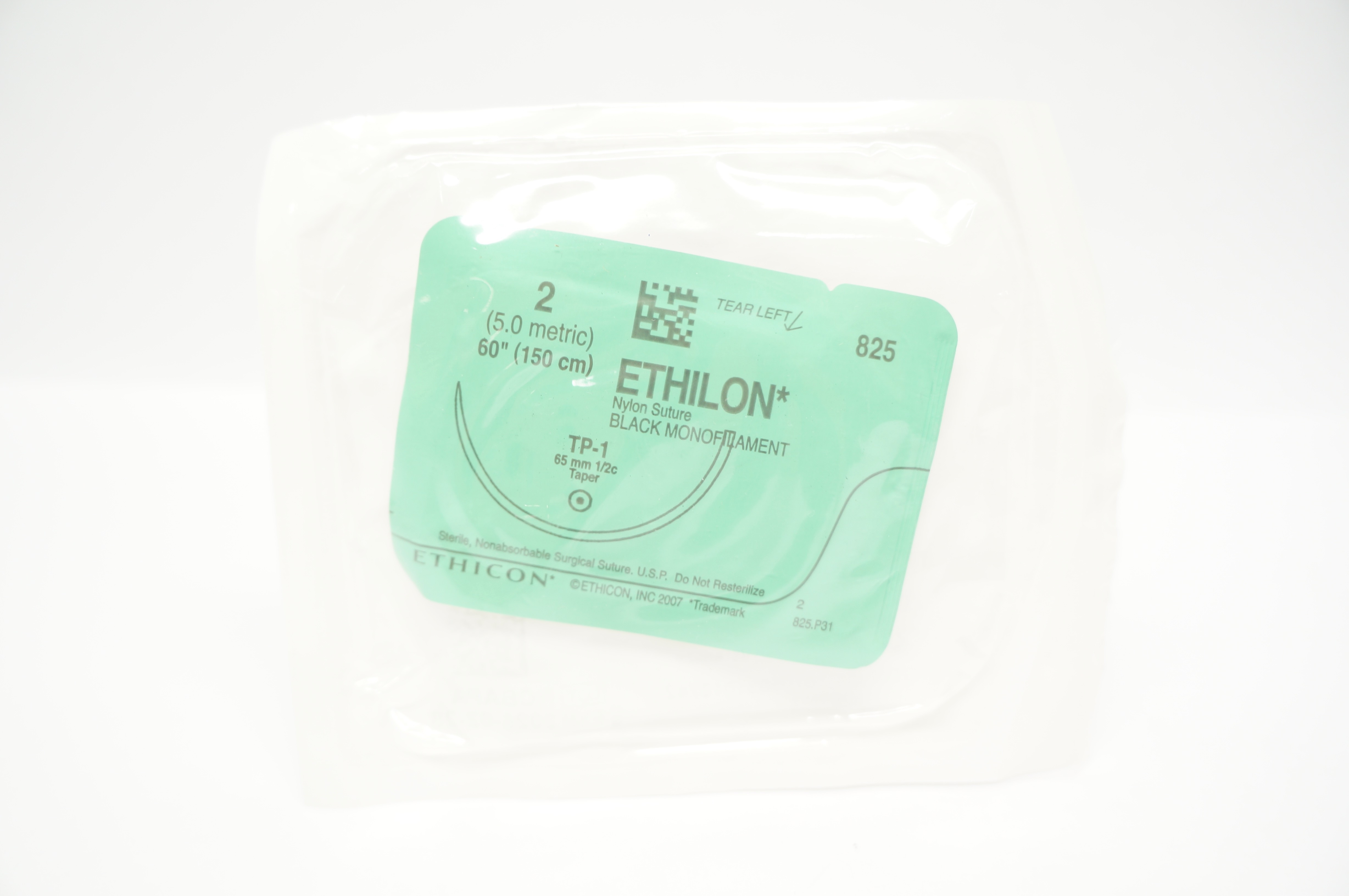 Ethicon 825 2 Ethilon Nylon Stre Black Monofilament TP-1 65mm 1/2c Taper 60 inch
