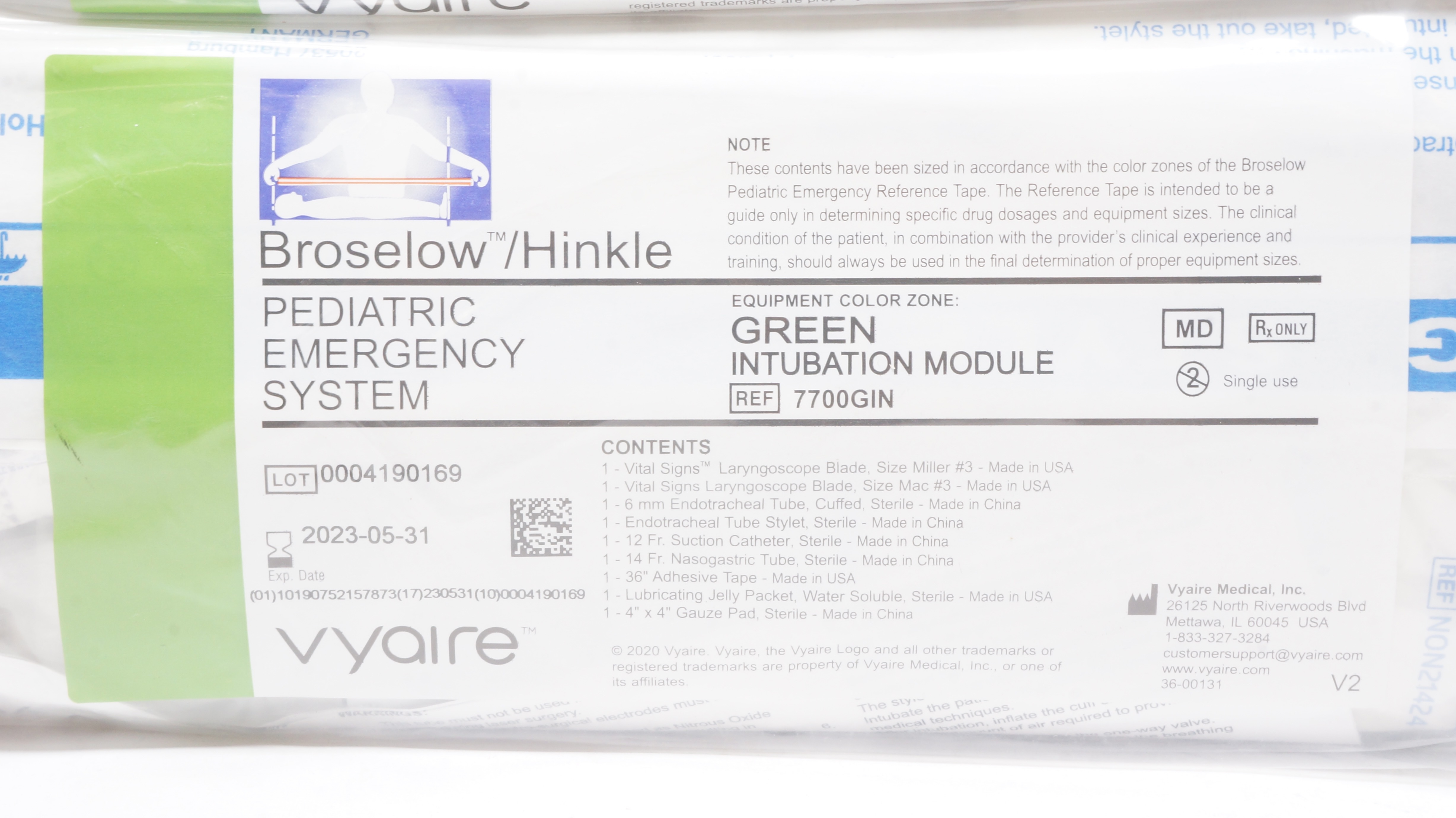 Vyaire 7700GIN Broselow/Hinkle Pediatric Emergency System Intubation Module (x)