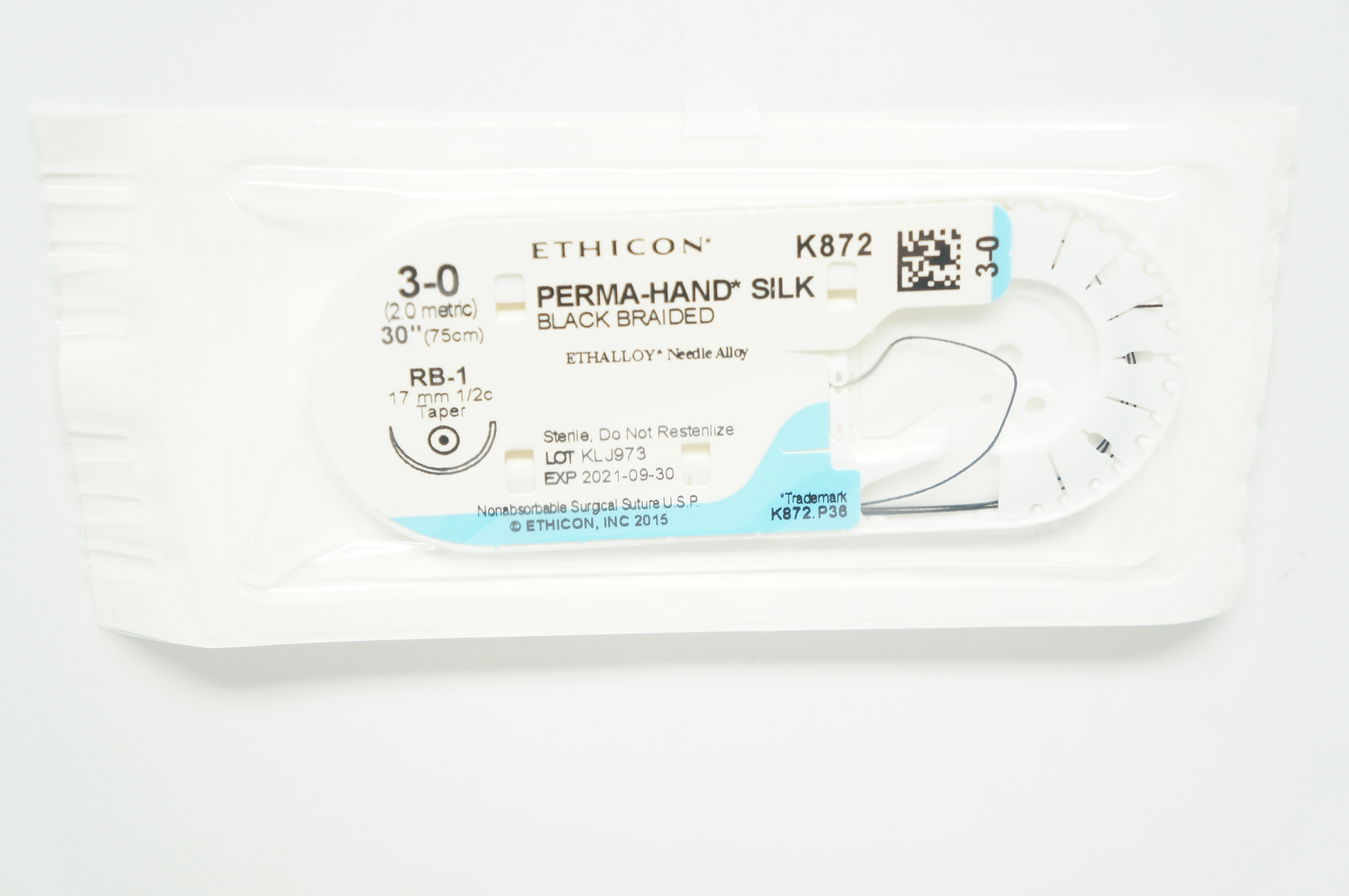 Ethicon K872 3-0 Perma-Hand Silk Stre RB-1 17mm 1/2c Taper 30inch (x)