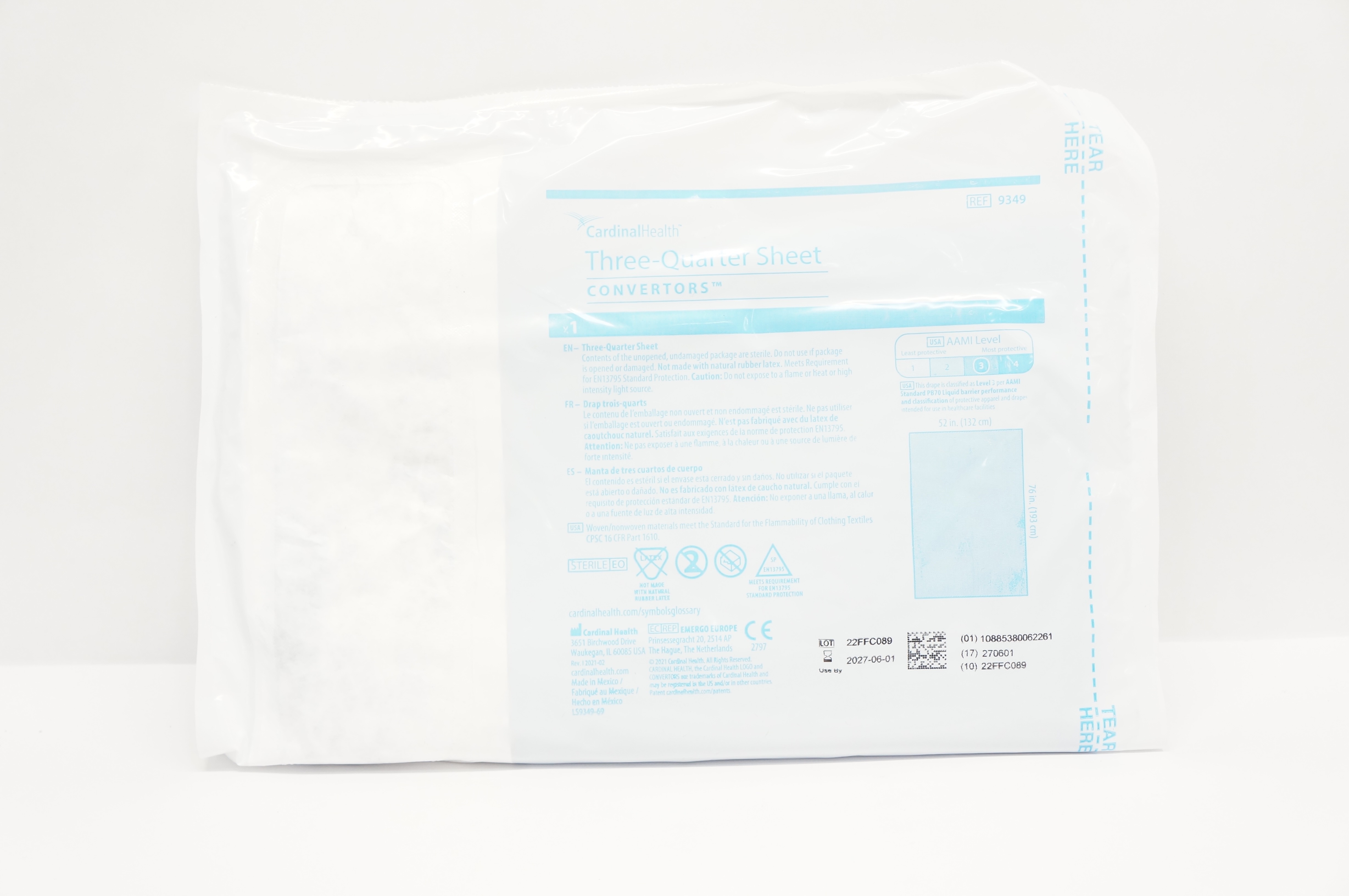Cardinal Health 9349 Convertors Three-Quarter Sheet  52inch x 76inch