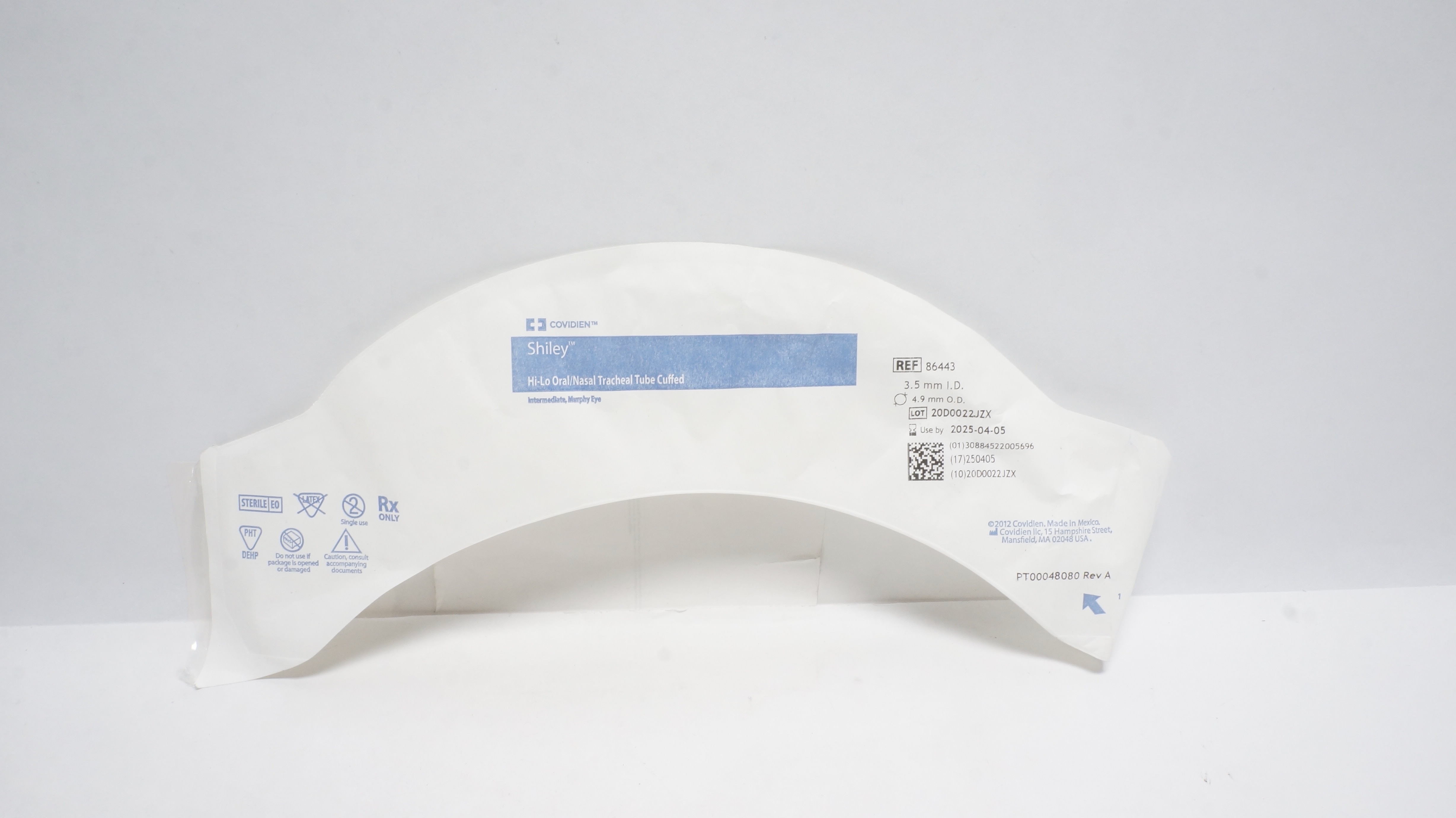Covidien 86443 Shiley Hi-Lo Oral/Nasal Tracheal Tube Cuffed 3.5mm x 4.9mm (x)