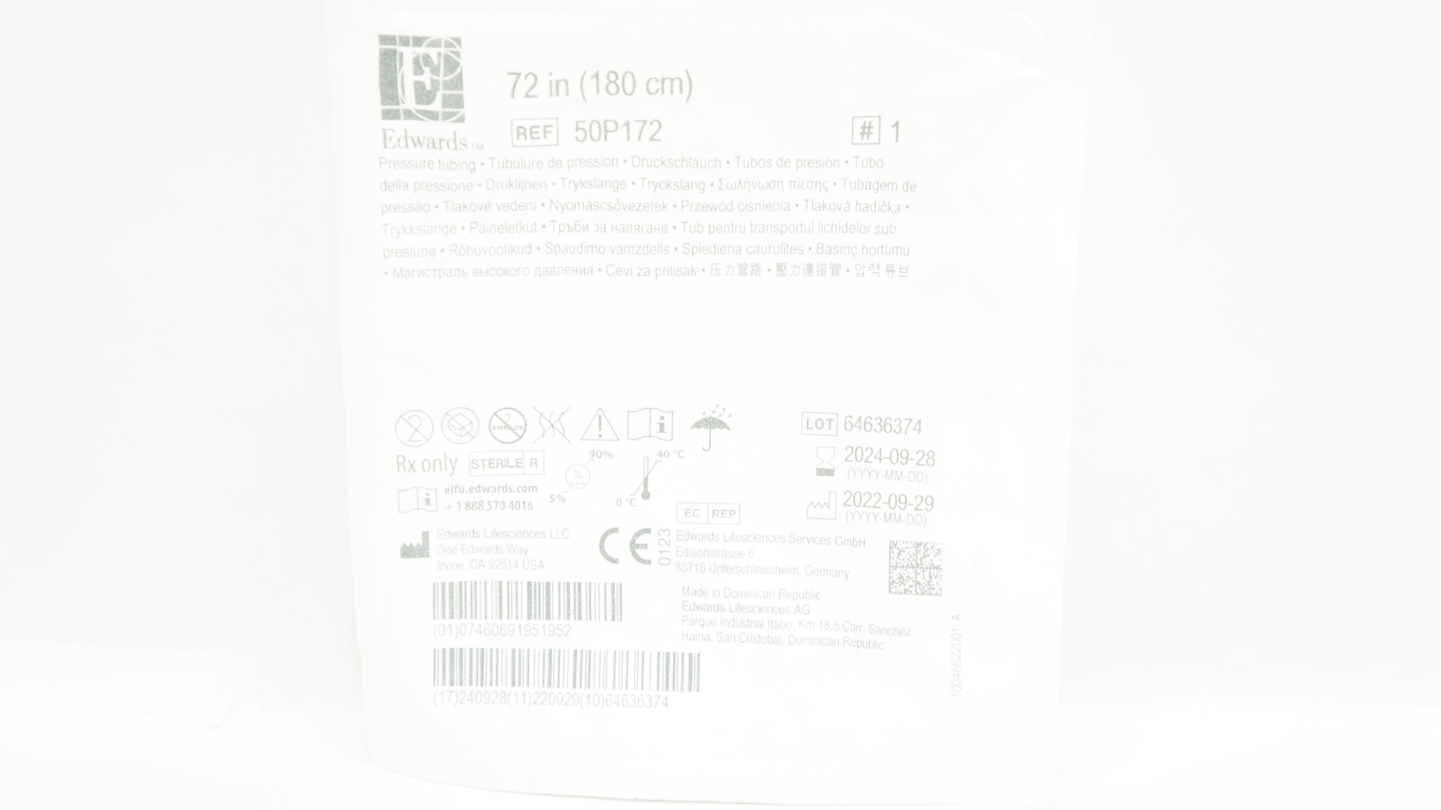 Edwards Lifesciences 50P172 Pressure Tubing 72 inch
