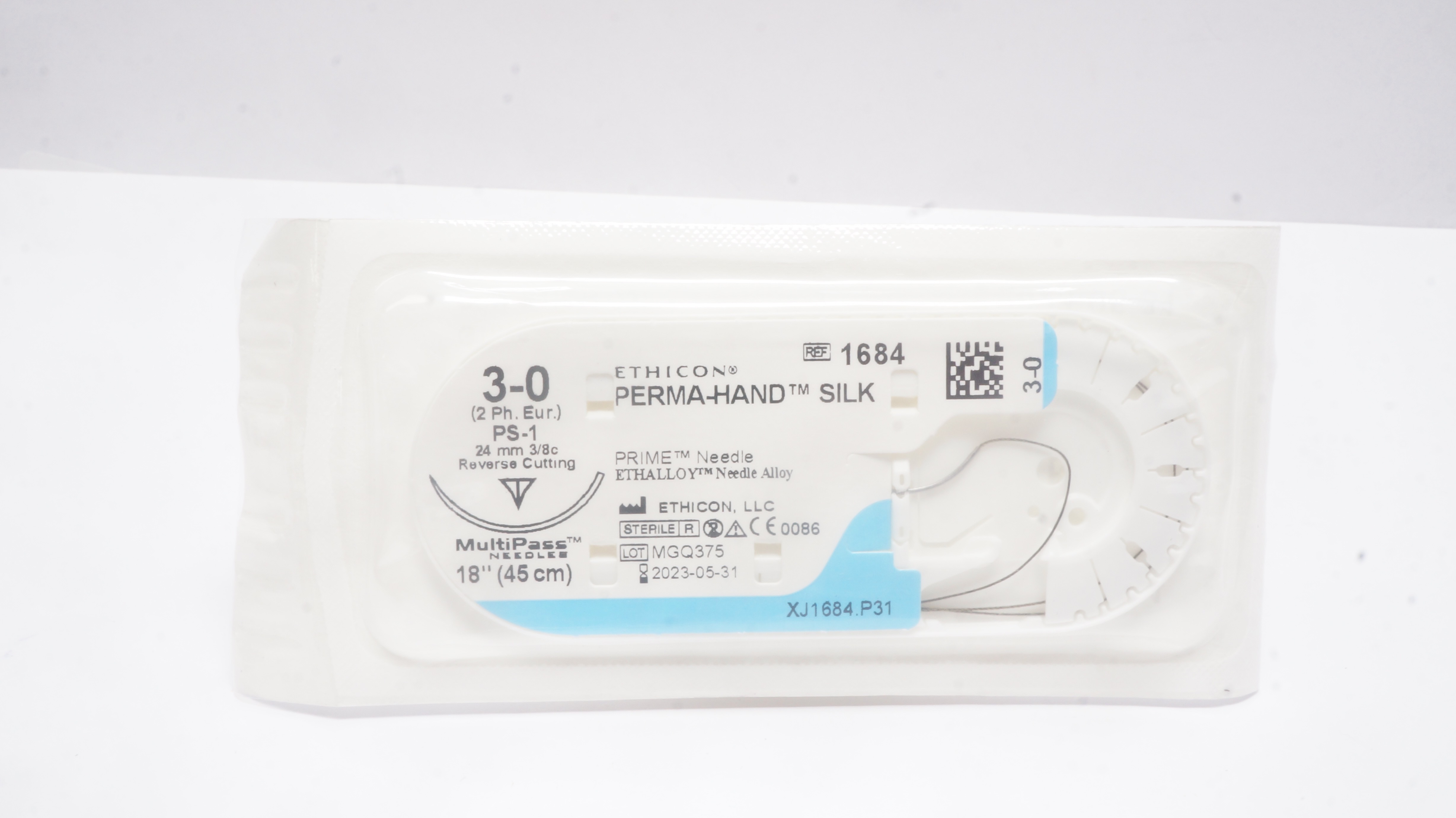 Ethicon 1684 3-0 Perma-Hand Silk Stre PS-1 24mm 3/8c Reverse Cutting, 18 inch(x)