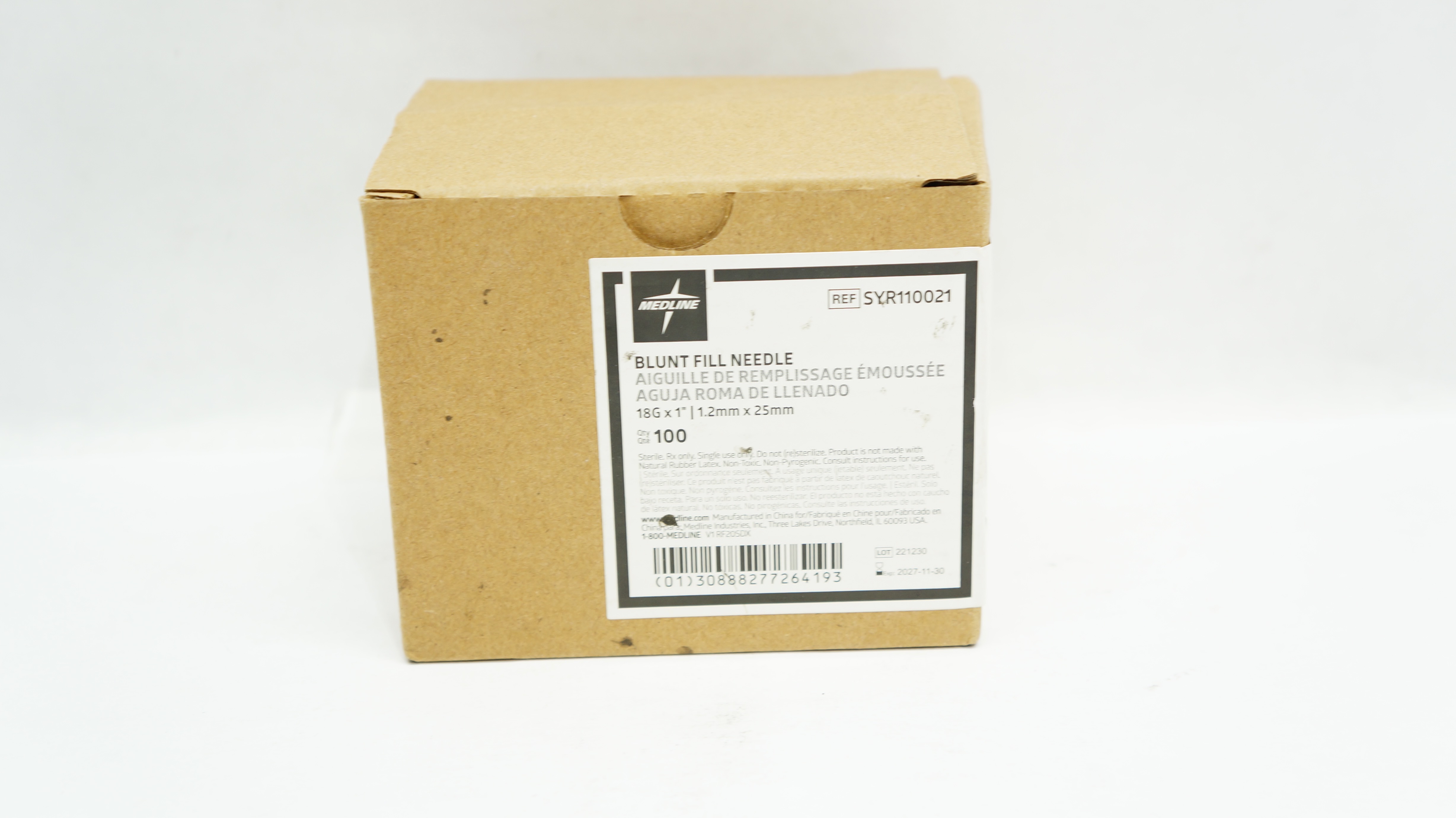 Medline SYR110021 Blunt Fill Ndle 18G x 1inch - Box of 100