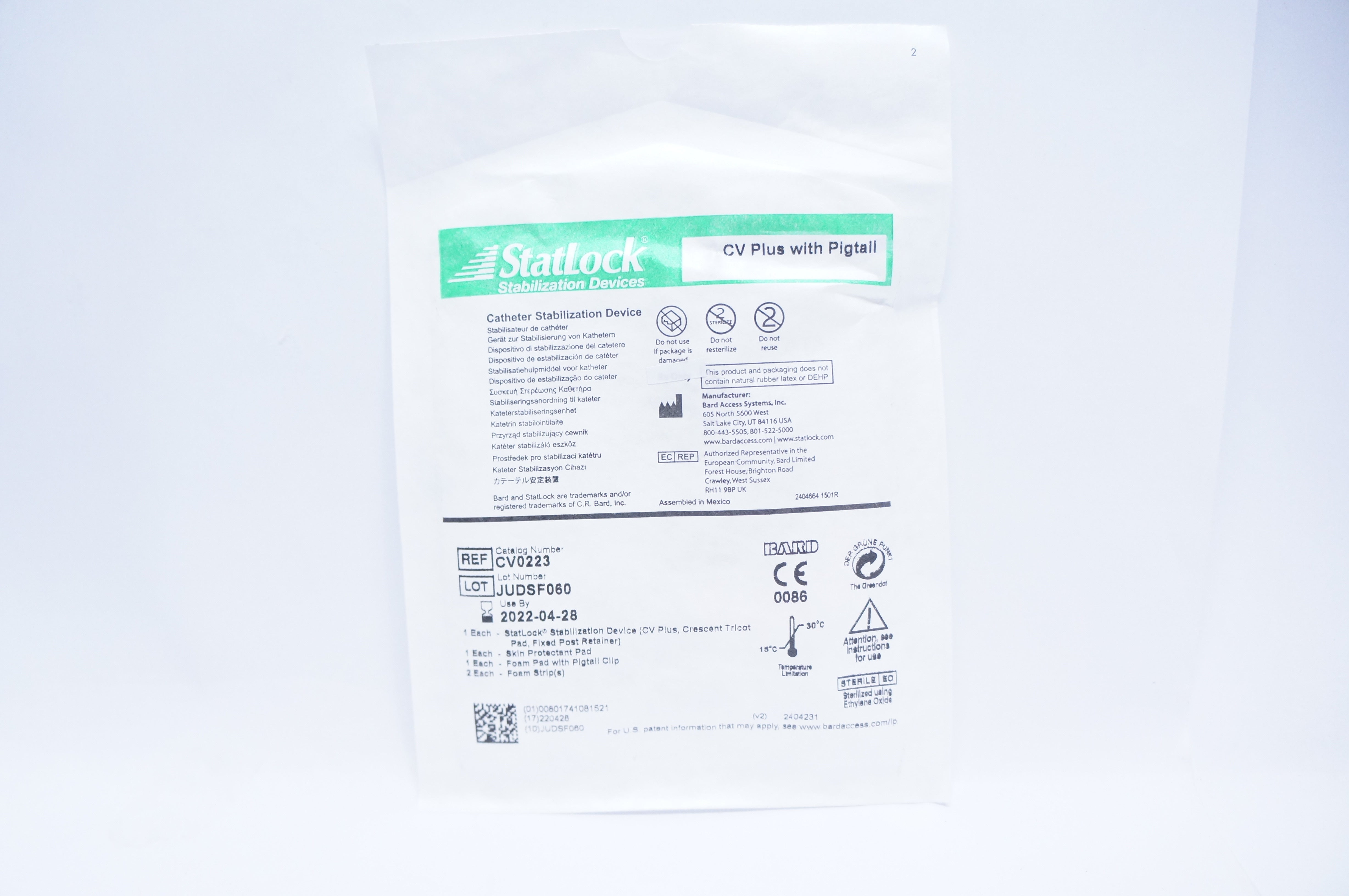 Bard CV0223 StatLock Catheter Stabilization Device CV Plus with Pigtall