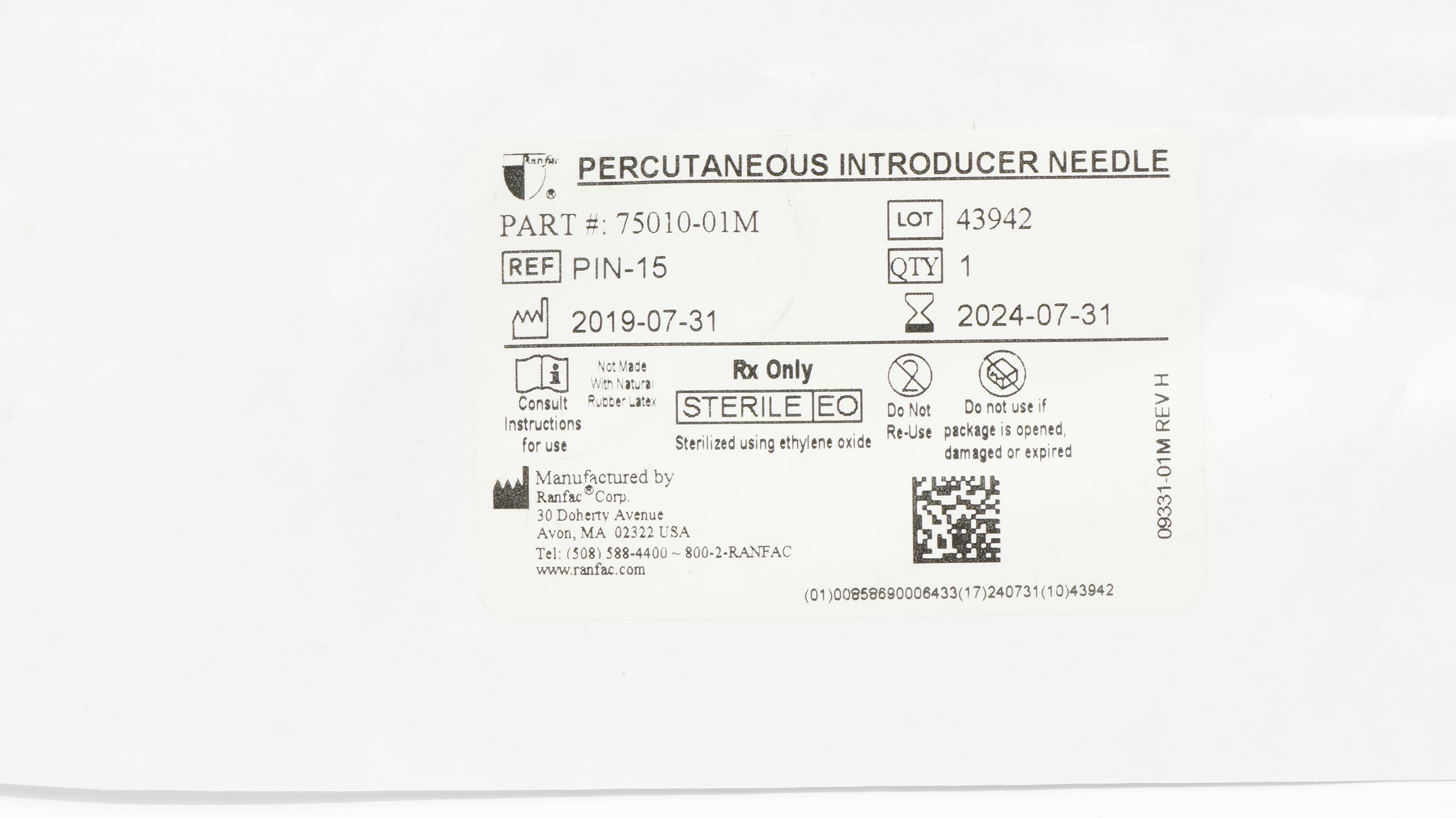 Ranfac PIN-15 Percutaneous Introducer Ndle (x)