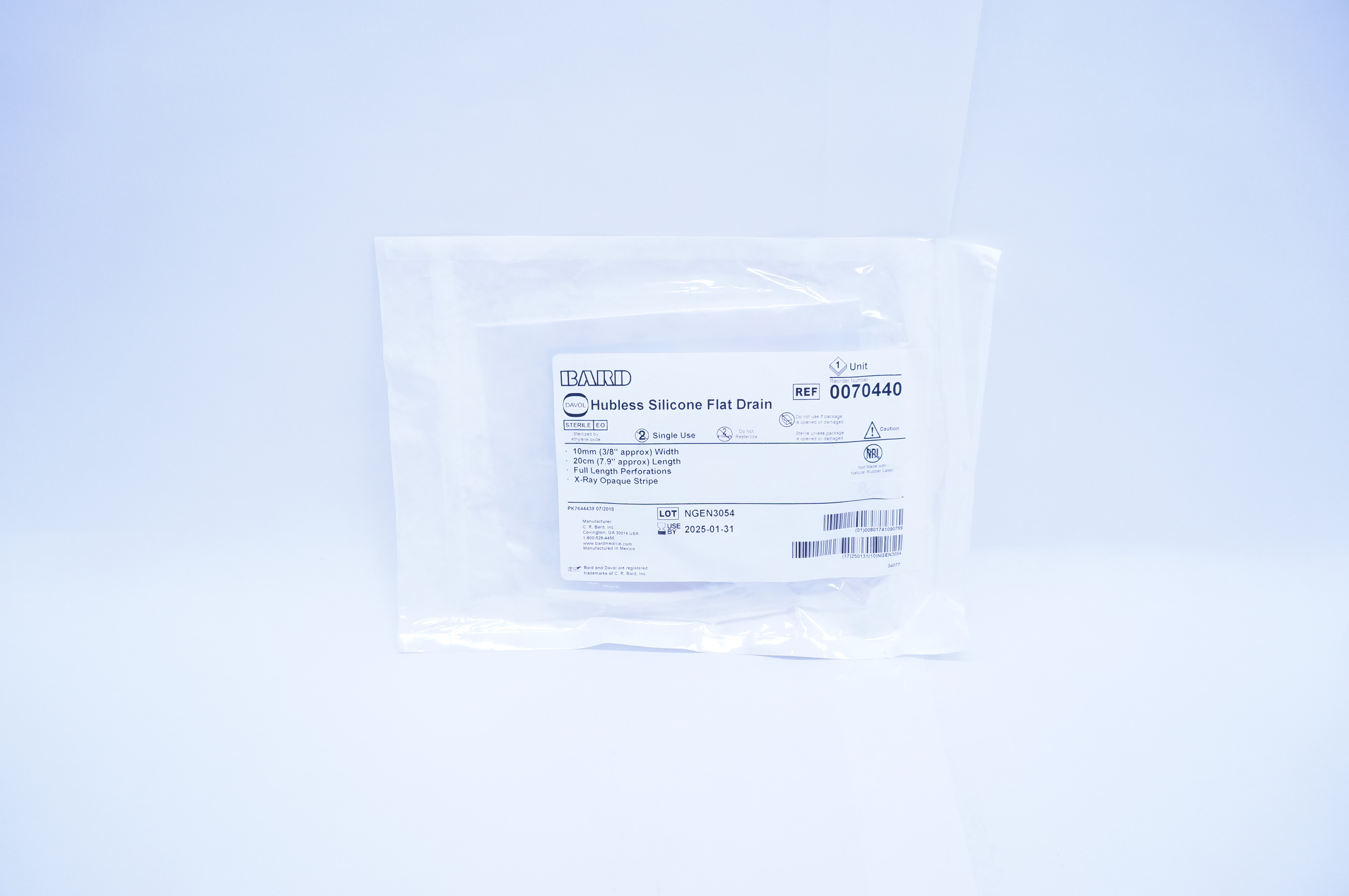 Bard 0070440 Hubless Silicone Flat Drain One Unit 10mm x 20mm