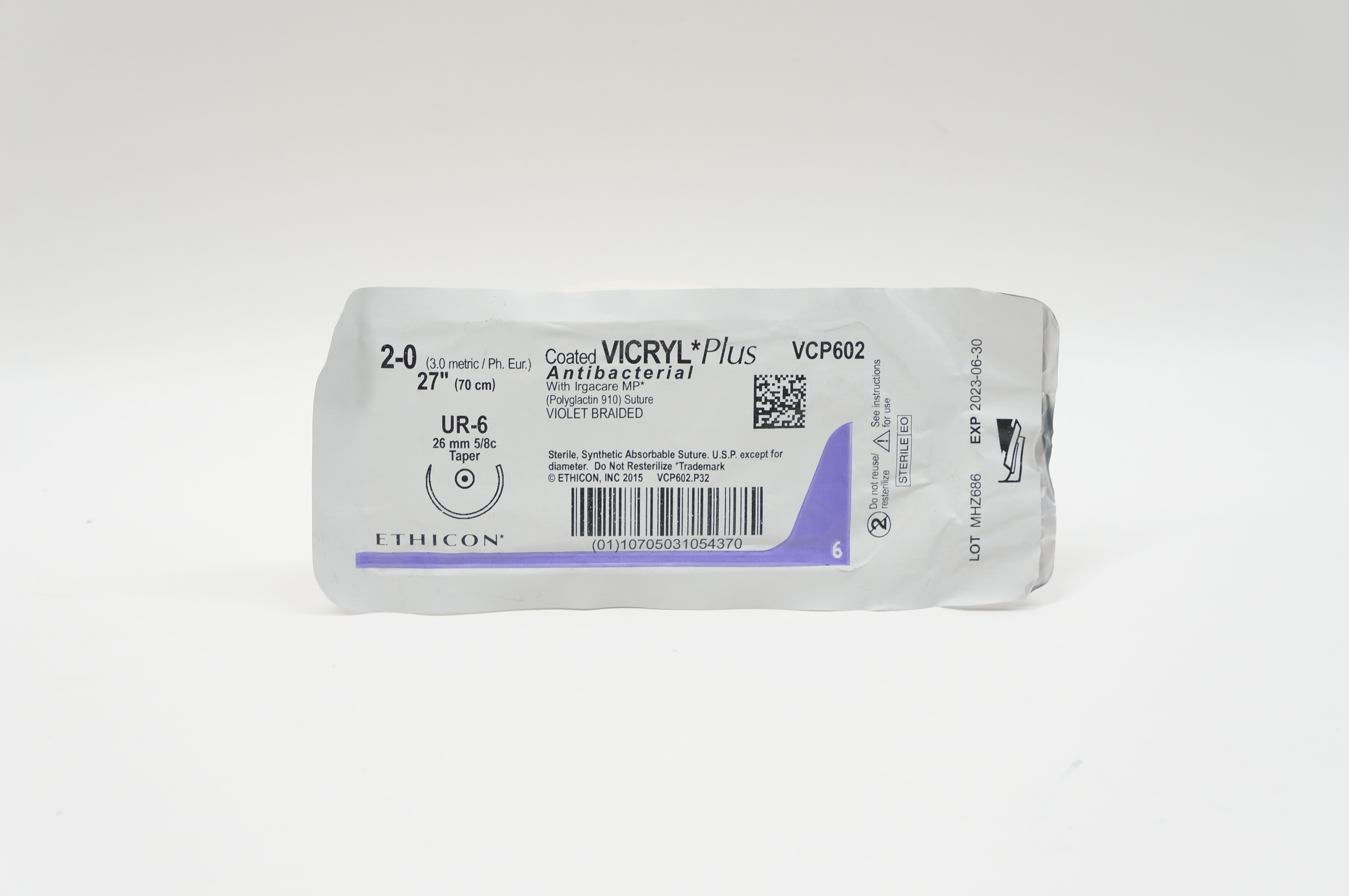 Ethicon VCP602 2-0 VICRYL Plus, UR-6, 26mm 5/8c Taper, 27inch