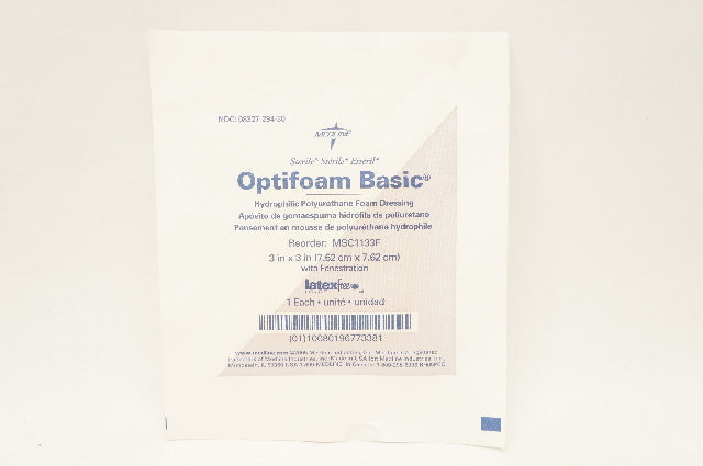 Medline MSC1133F Optifoam Basic Hydrophilic Polyurethane Foam Dressing 3x3 inch
