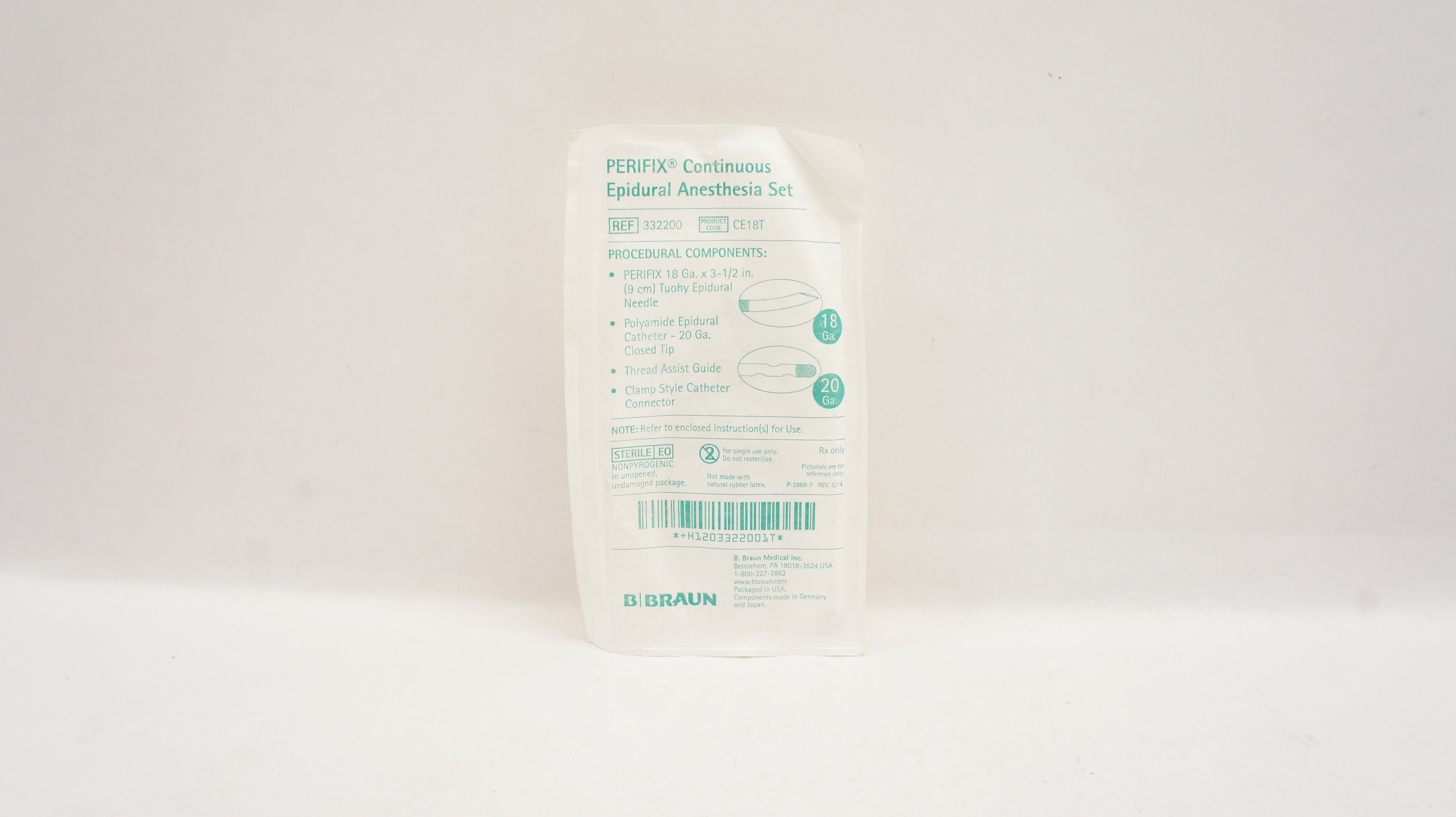 Braun 332200 Perifix Continuous Epidural Anesthesia Set 18Ga x 3-1/2 inch x 20Ga