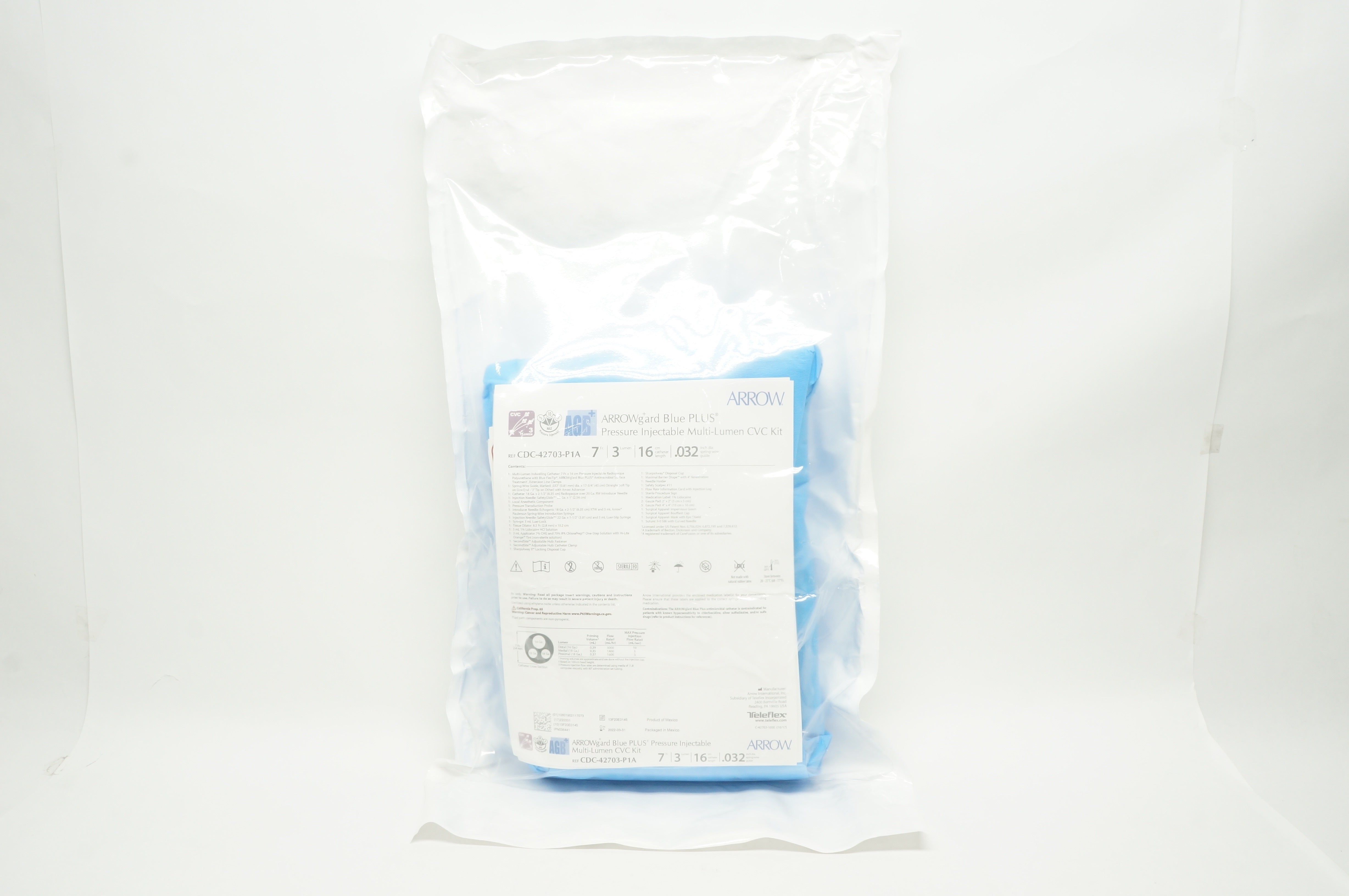 Teleflex CDC-42703-P1A Arrow Pressure Injectable Multi-Lumen CVC Kit 7Fr (x)