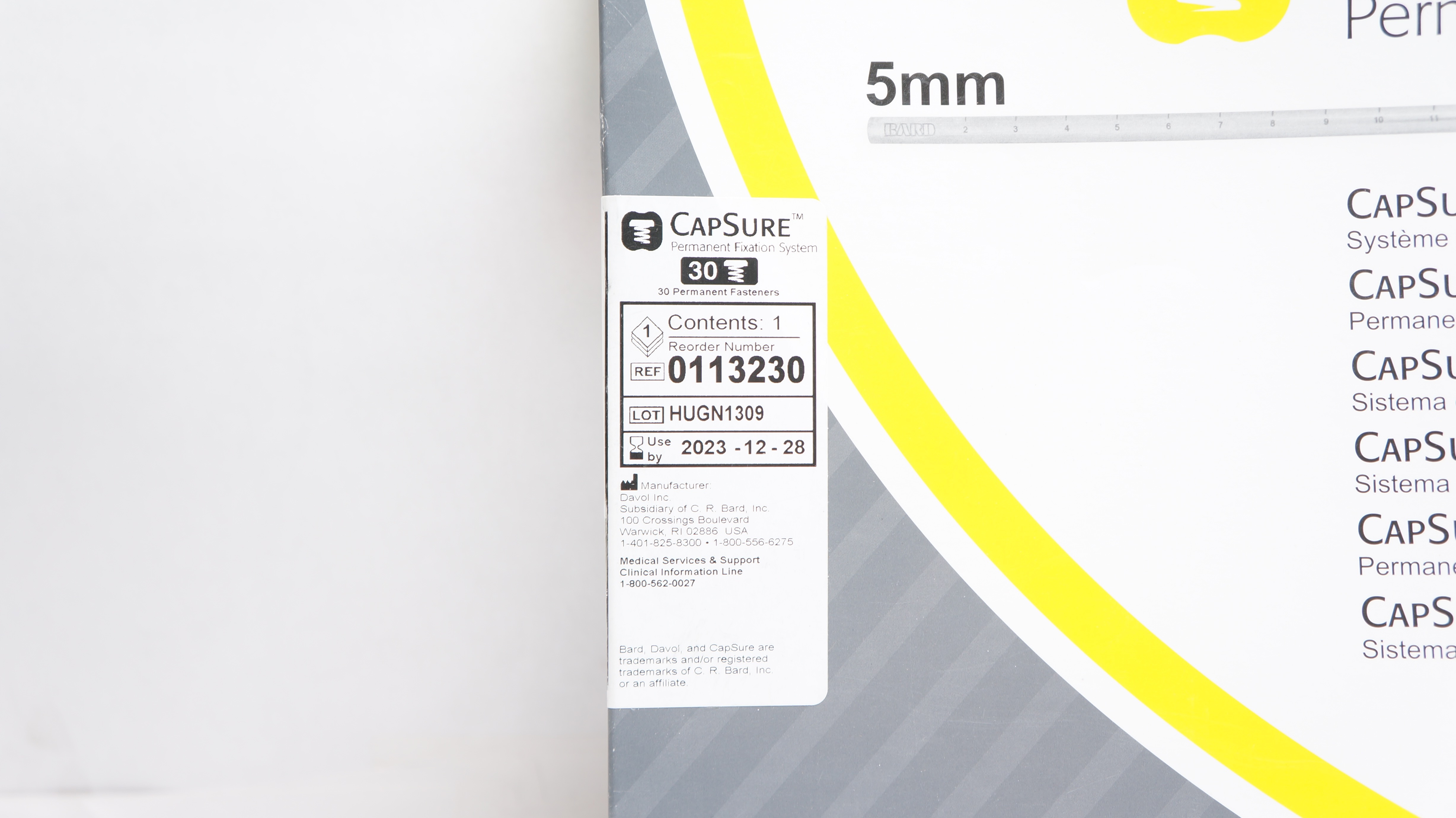 Bard 0113230 Davol CapSure Permanent Fixation System 5mm 30 Fasteners (x)