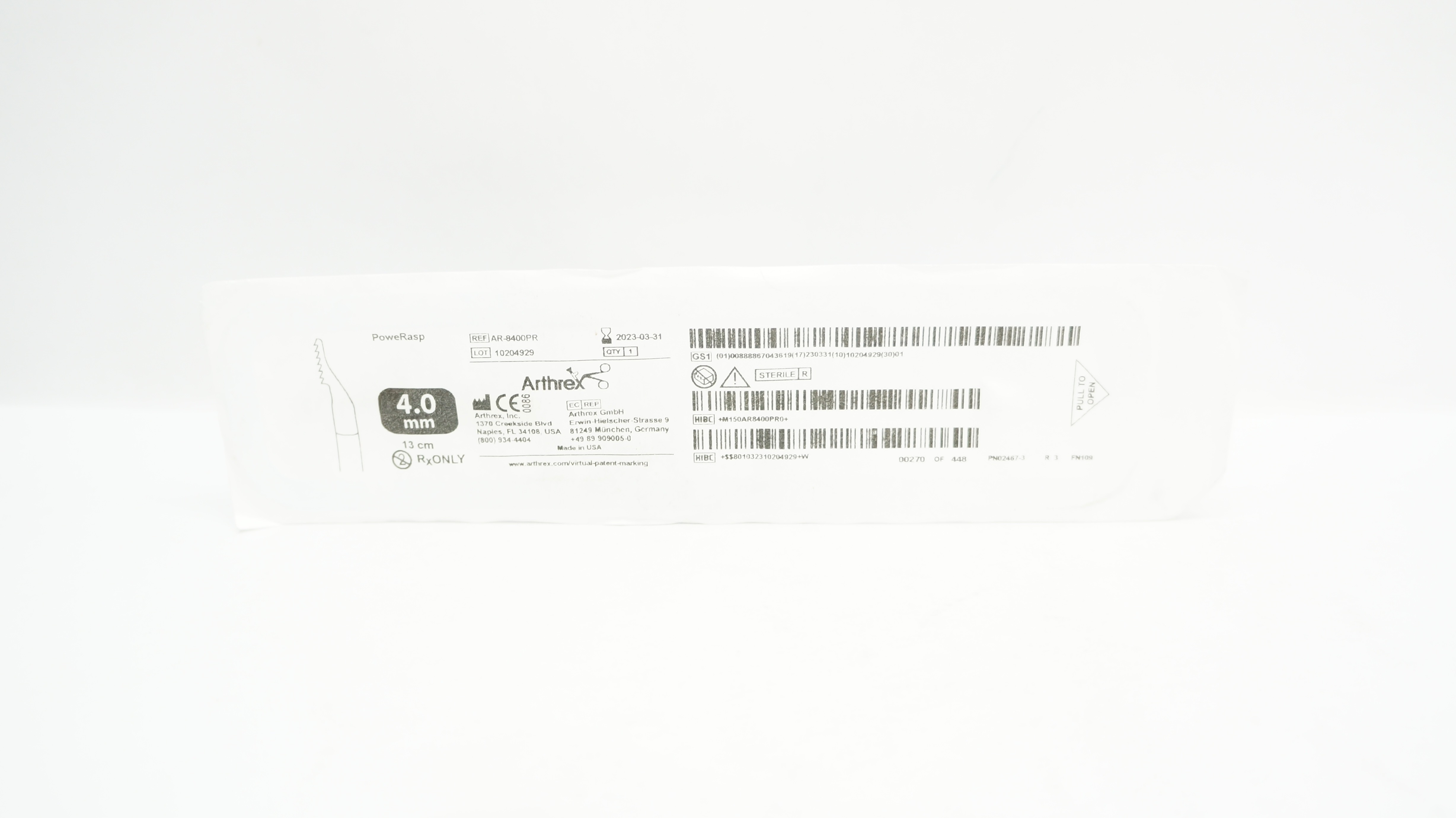 Arthrex AR-8400PR PoweRasp 4.0mm x 13 cm (x)