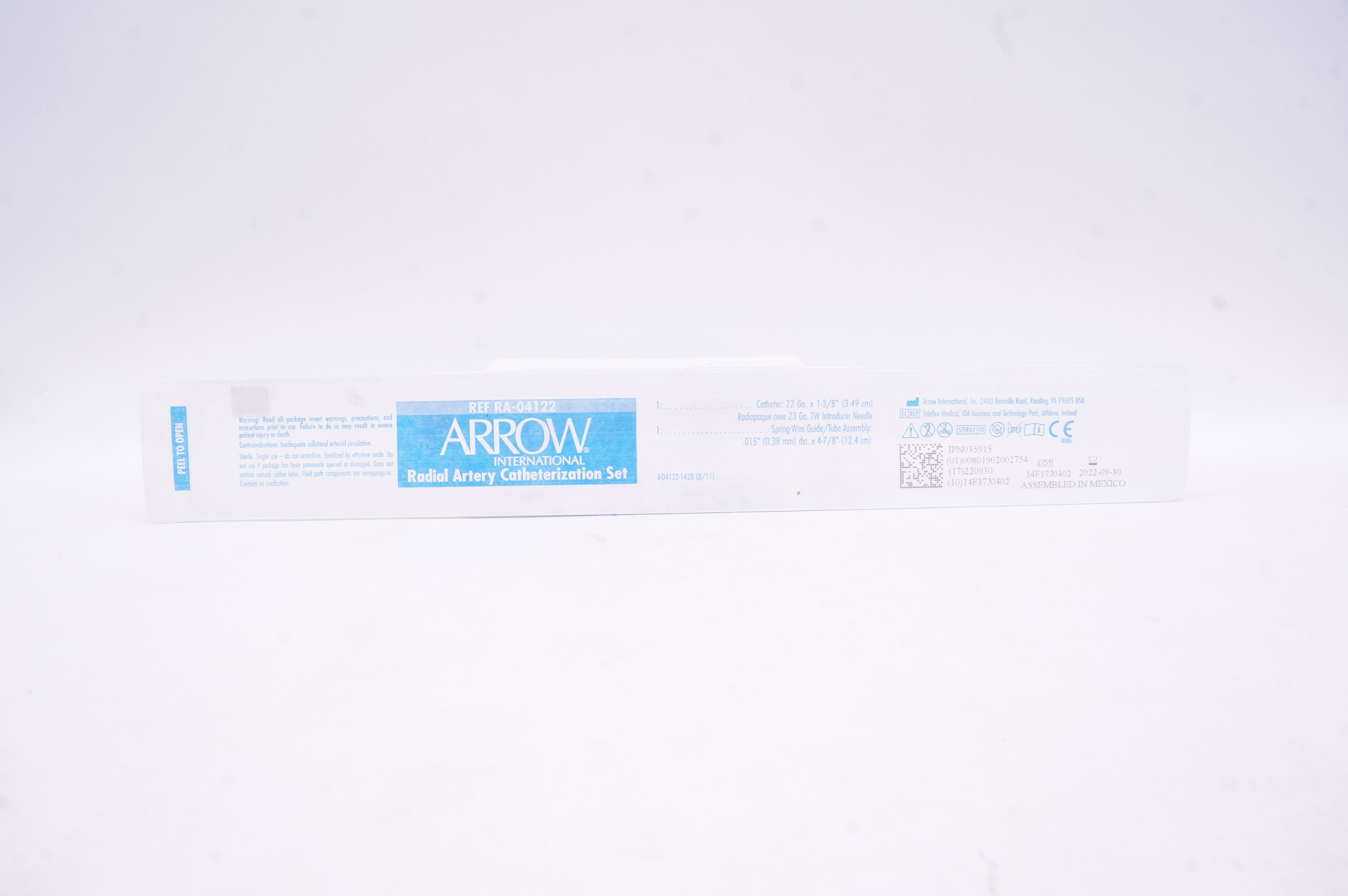 Arrow RA-04122 Radial Artery Cath. Set 22Ga. x 1-3/8inch