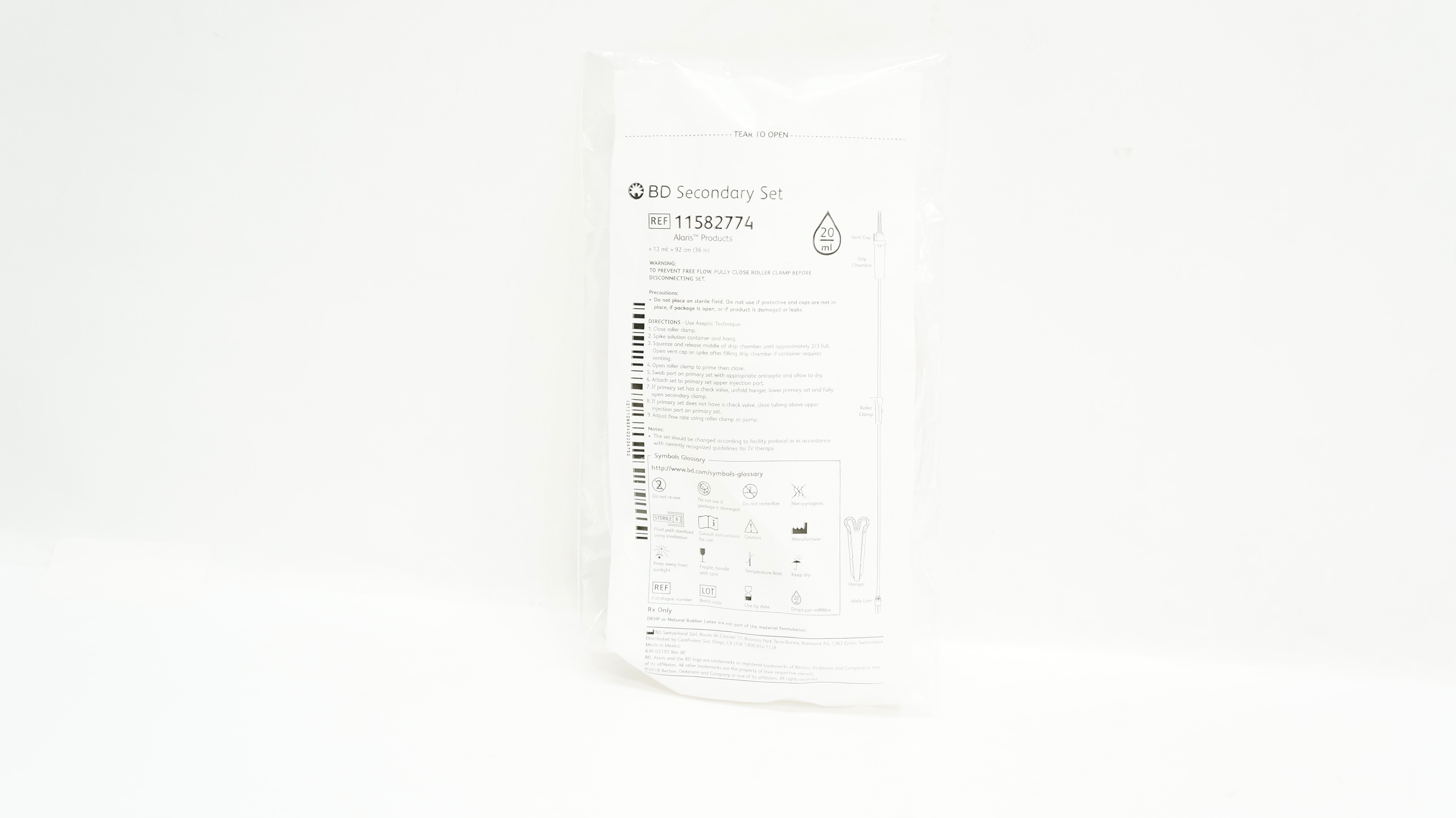 BD 11582774 Alaris Secondary Set 20 Drops/ml 36inch x 12ml