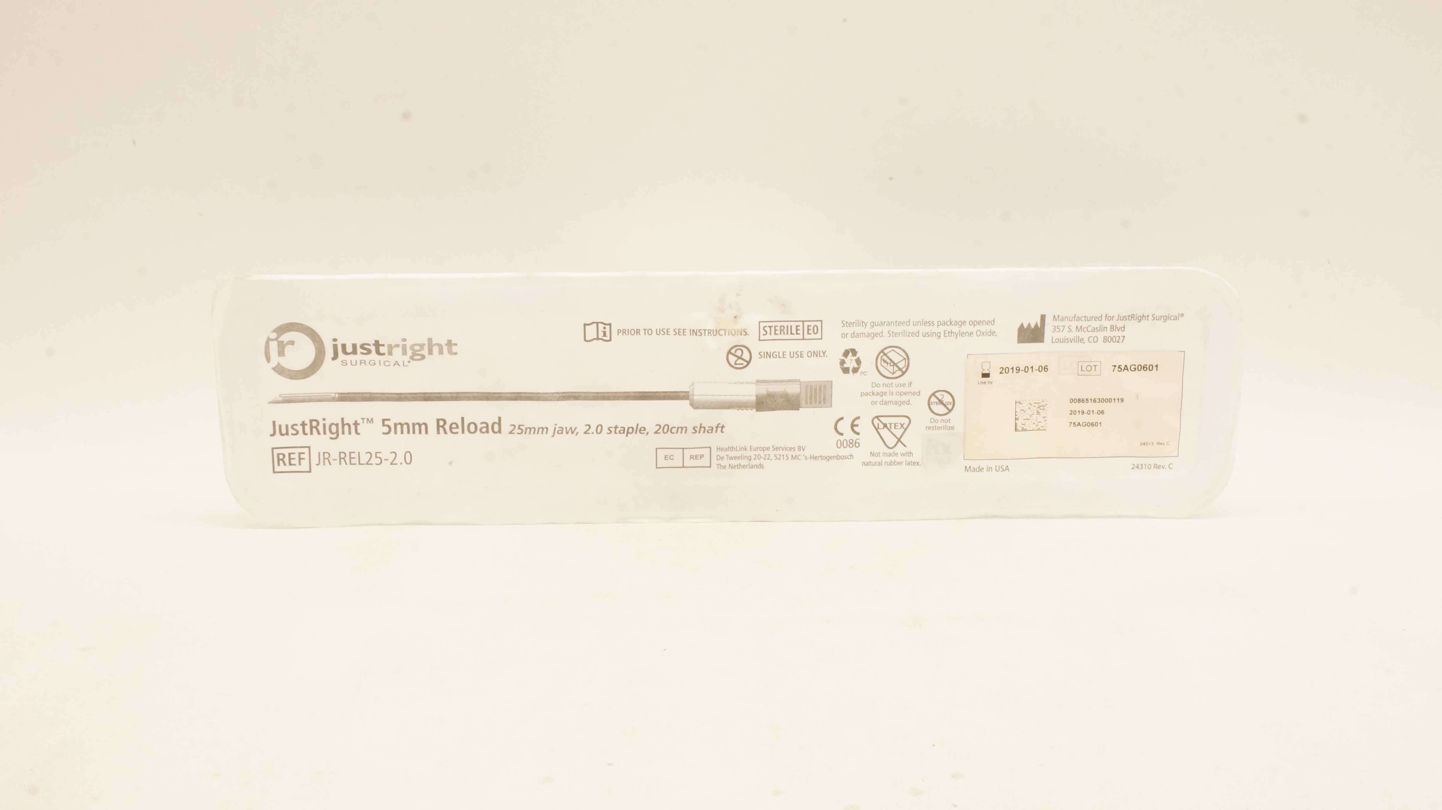 JustRight JR-REL25-2.0 5mm Reload 25mm Jaw 2.0 Staple 20cm Shaft (x)