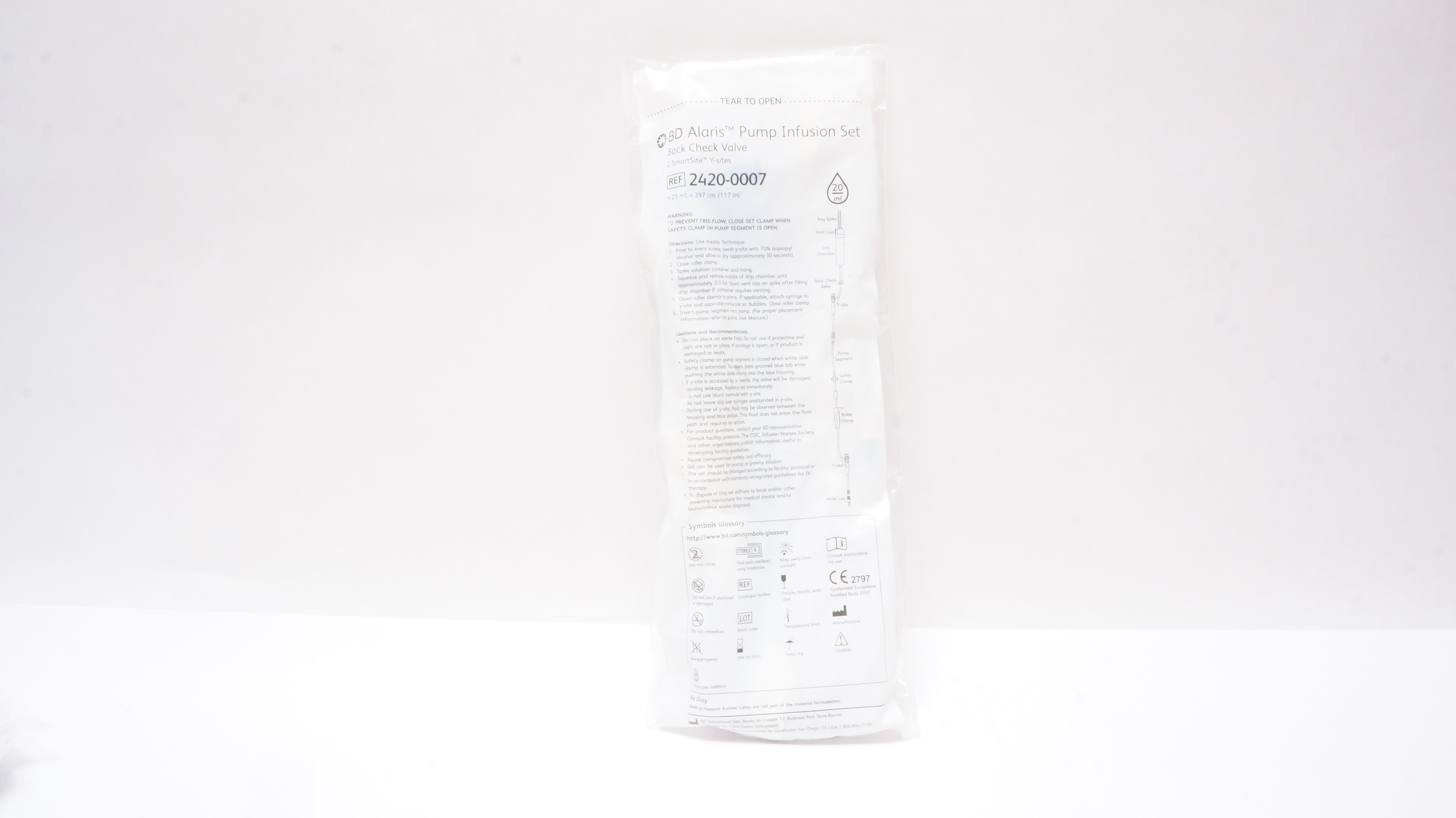 BD 2420-0007 Alaris Pump Infusion Set Back Check Valve 117inch x 25ml 20Drops/mL